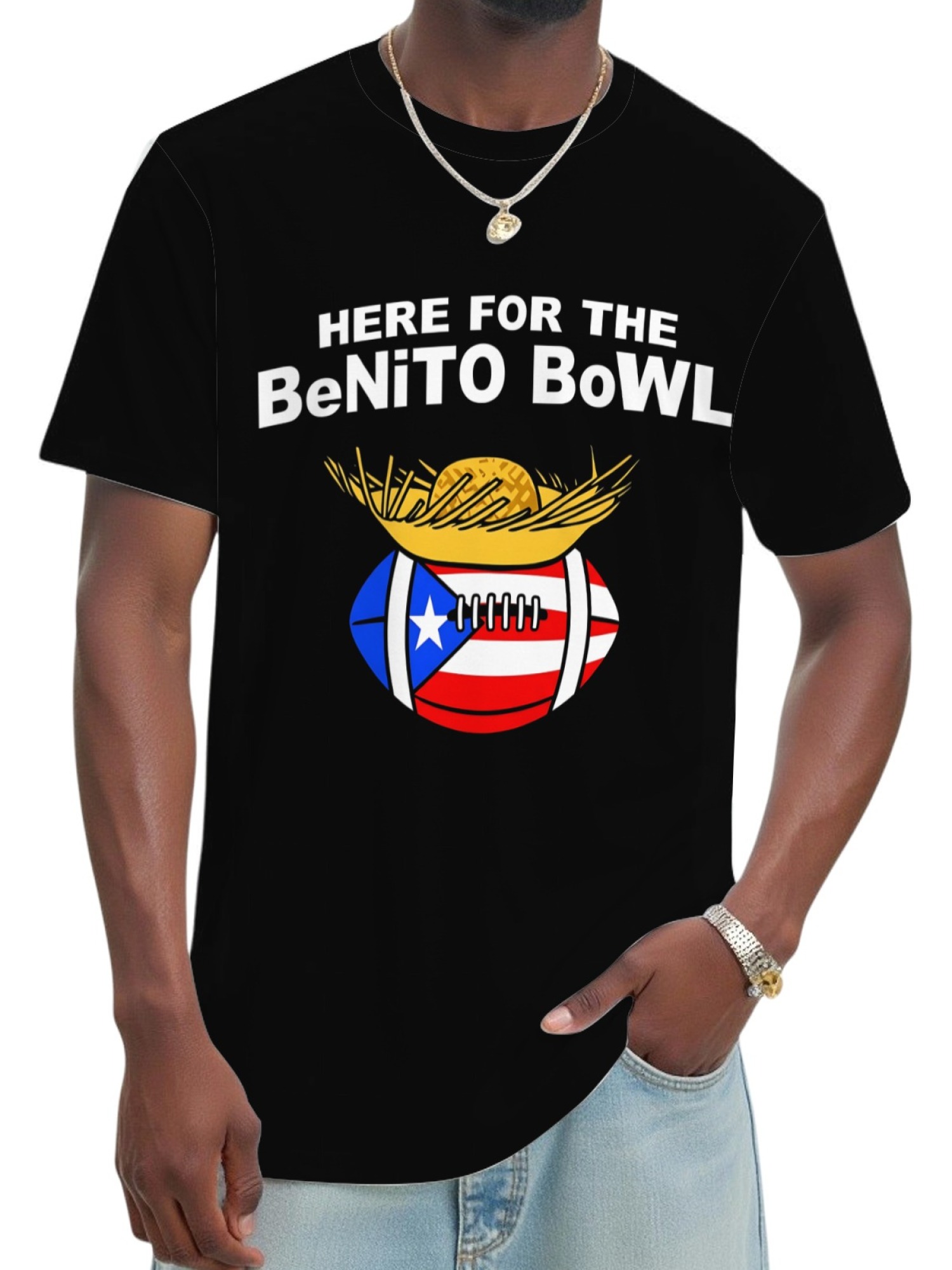 Benito Bowl Graphic T-Shirt - Puerto Rico Flag Football Fan Tee - Unisex Streetwear