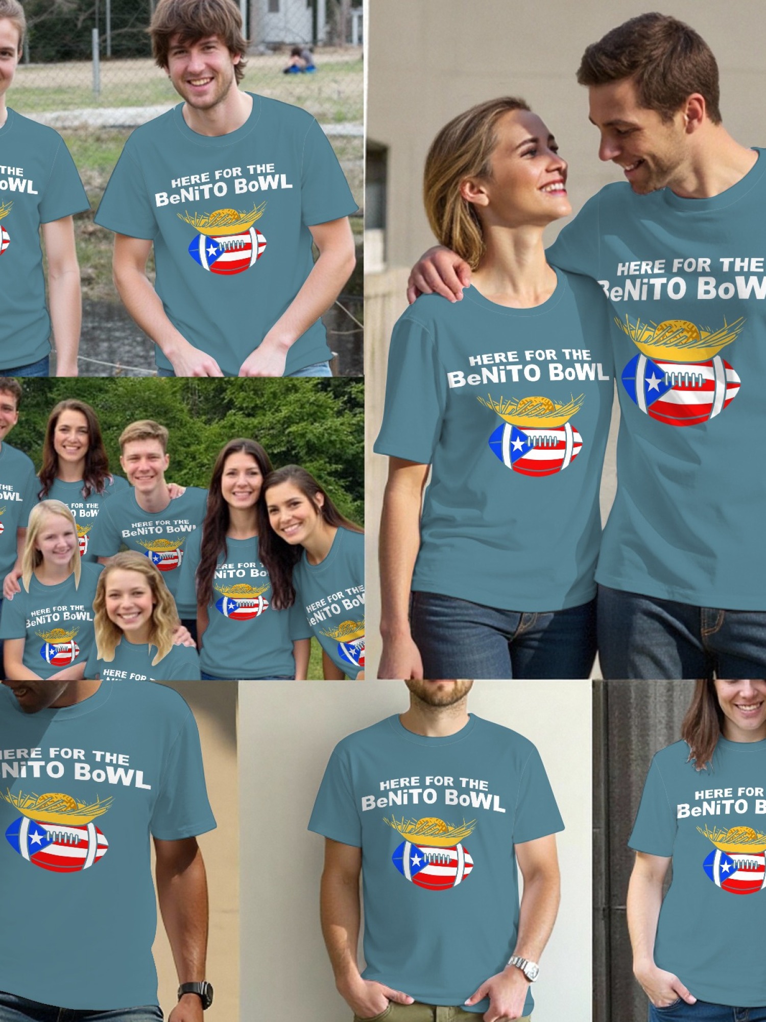 Benito Bowl Men's Graphic T-Shirt - Puerto Rican Flag Football & Pava Hat Tee