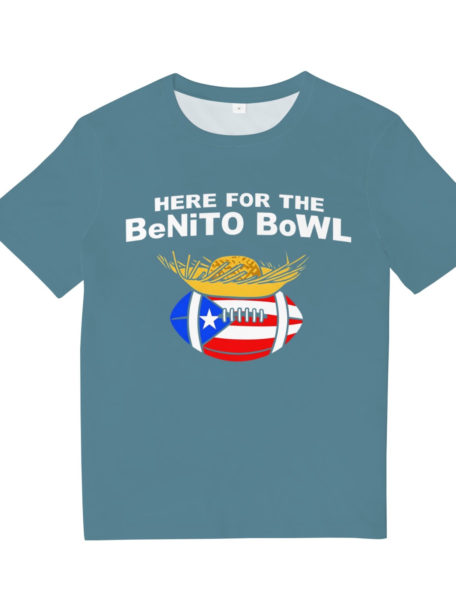 Benito Bowl Men's Graphic T-Shirt - Puerto Rican Flag Football & Pava Hat Tee