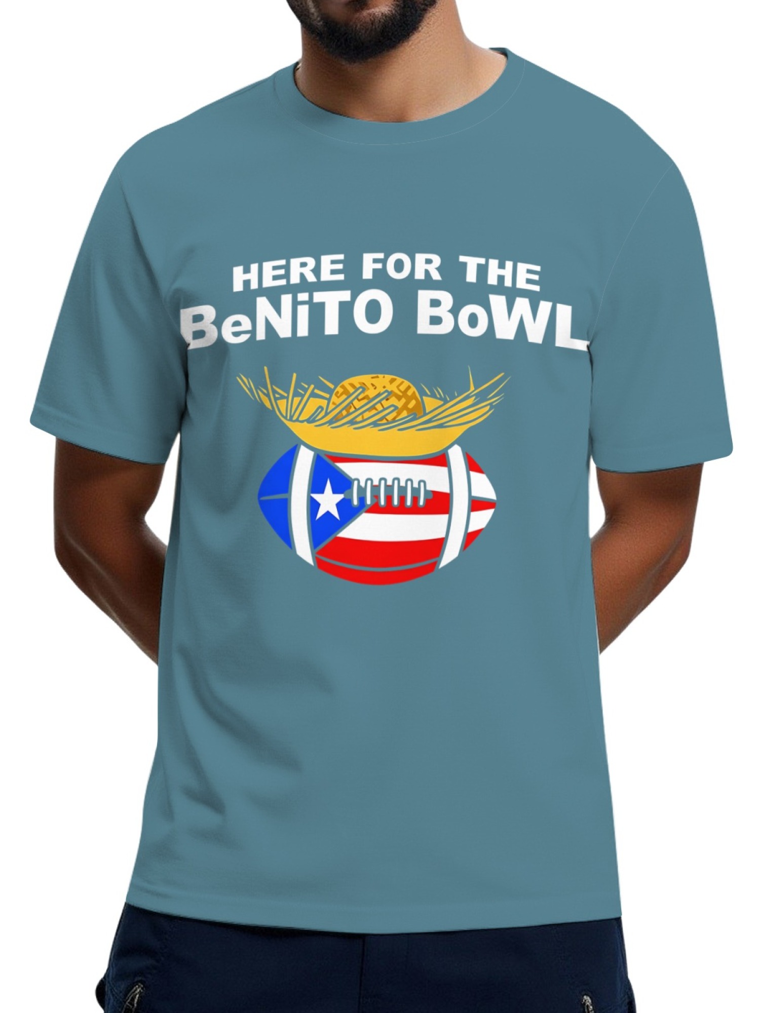 Benito Bowl Men's Graphic T-Shirt - Puerto Rican Flag Football & Pava Hat Tee