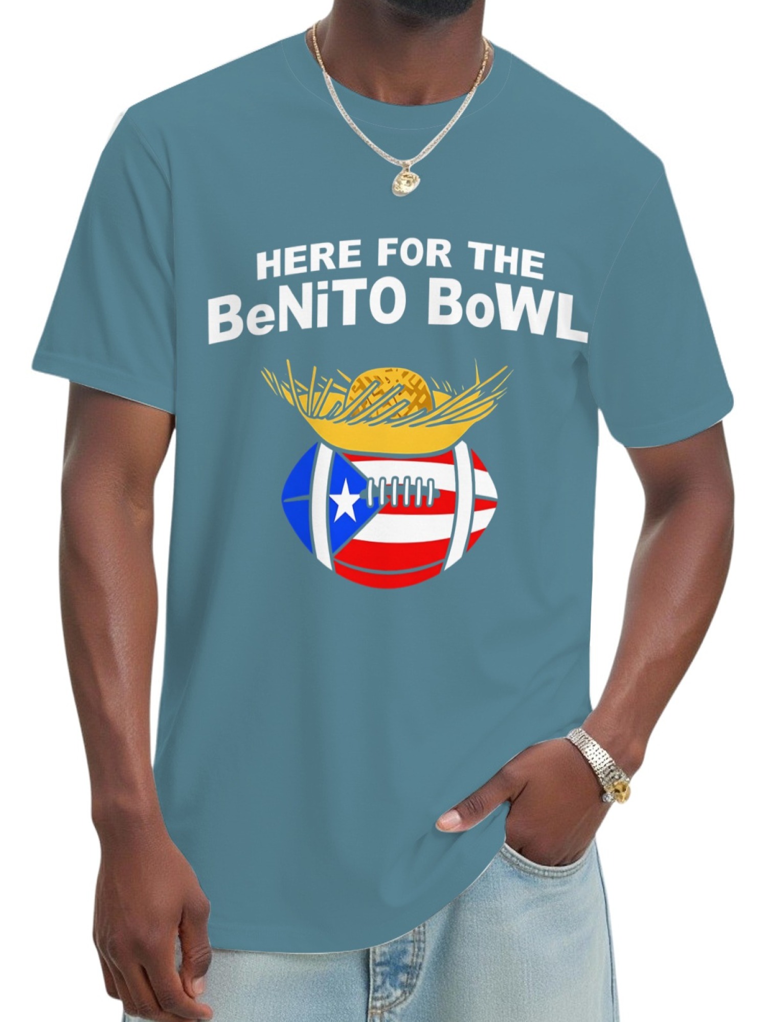 Benito Bowl Graphic T-Shirt - Puerto Rico Flag Football Fan Tee - Unisex Streetwear