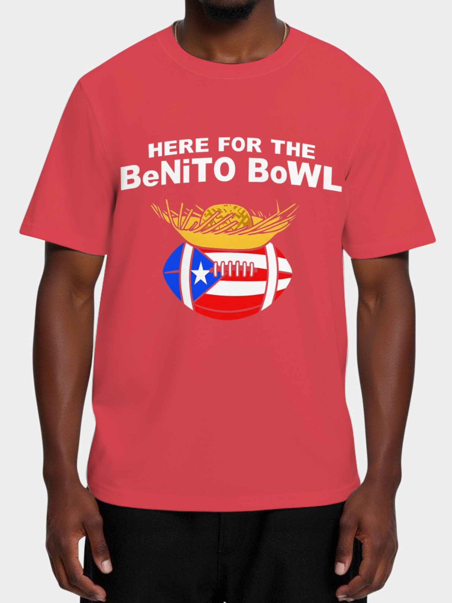 Benito Bowl Men's Graphic T-Shirt - Puerto Rican Flag Football & Pava Hat Tee