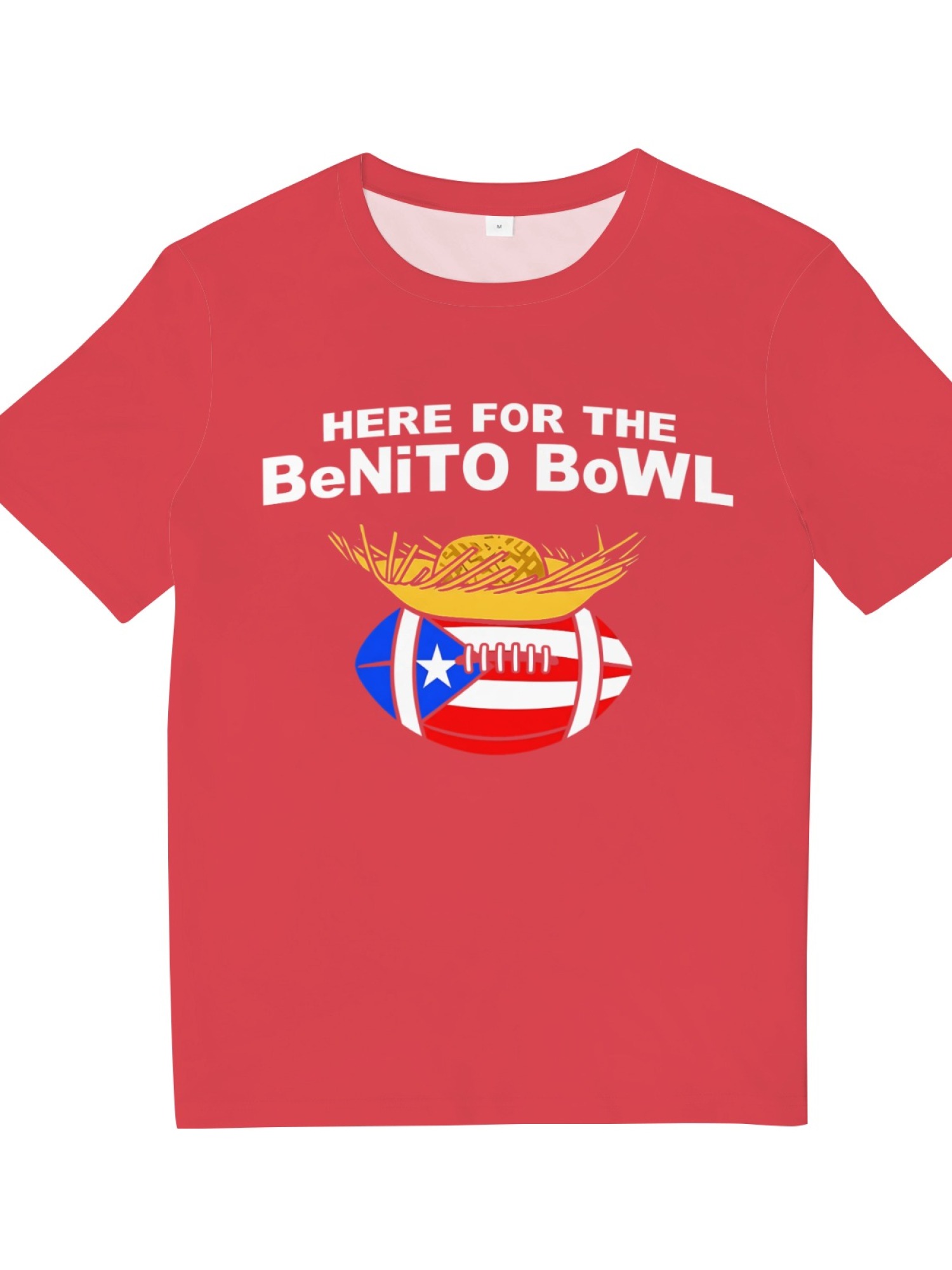 Benito Bowl Men's Graphic T-Shirt - Puerto Rican Flag Football & Pava Hat Tee