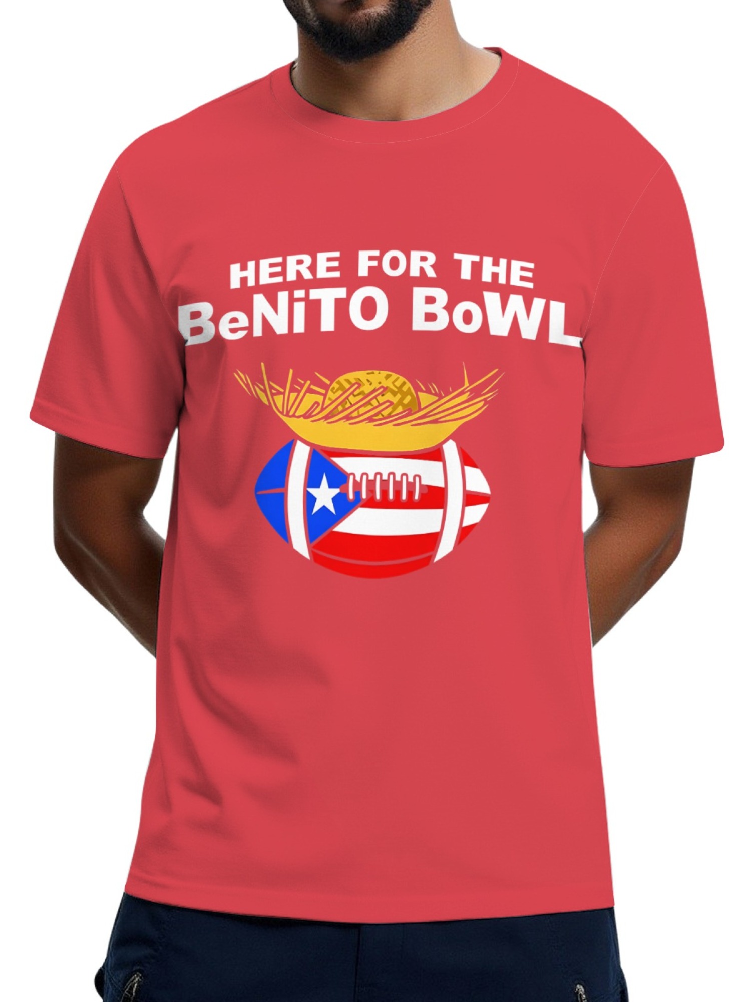 Benito Bowl Men's Graphic T-Shirt - Puerto Rican Flag Football & Pava Hat Tee