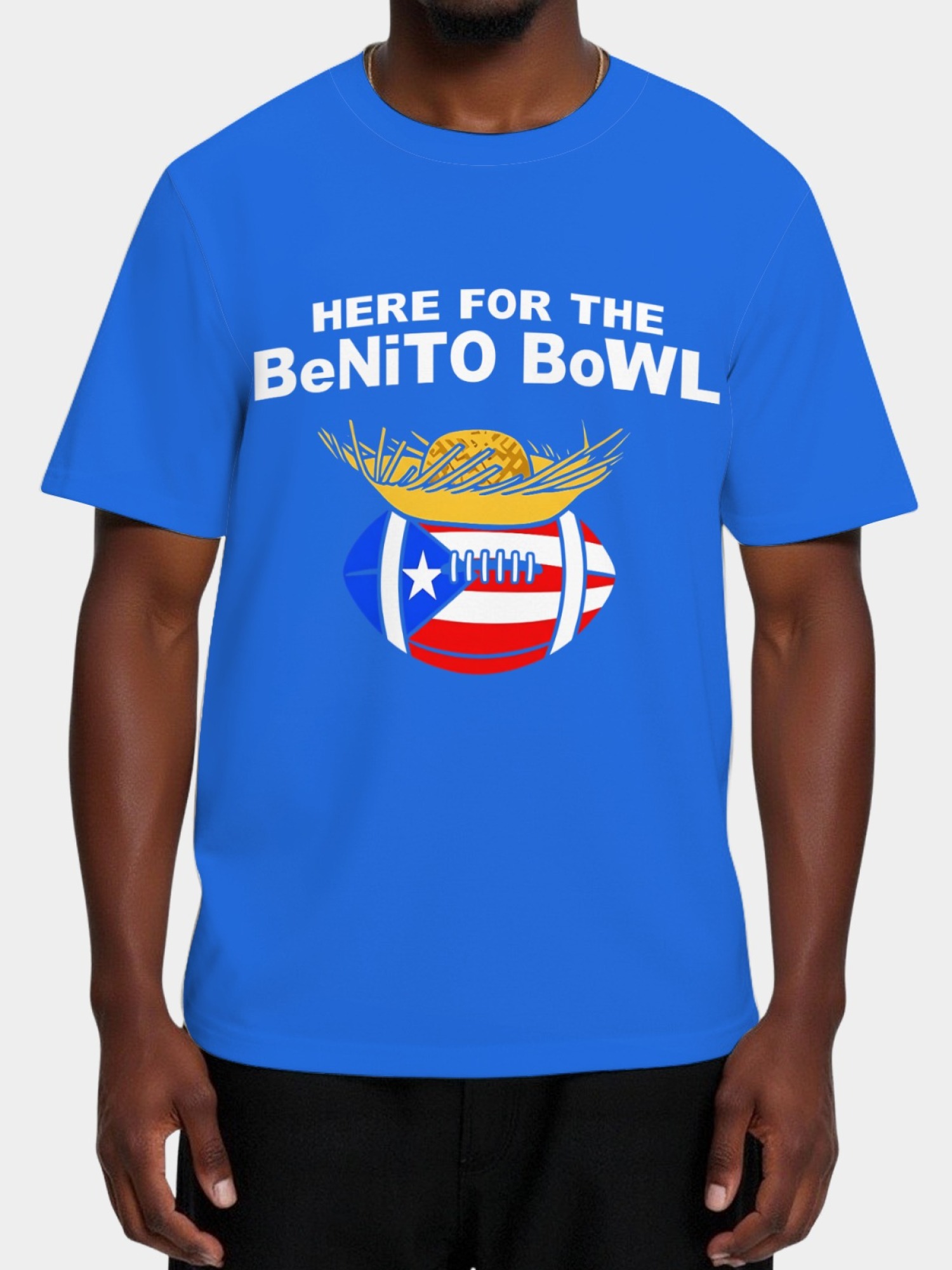 Benito Bowl Men's Graphic T-Shirt - Puerto Rican Flag Football & Pava Hat Tee