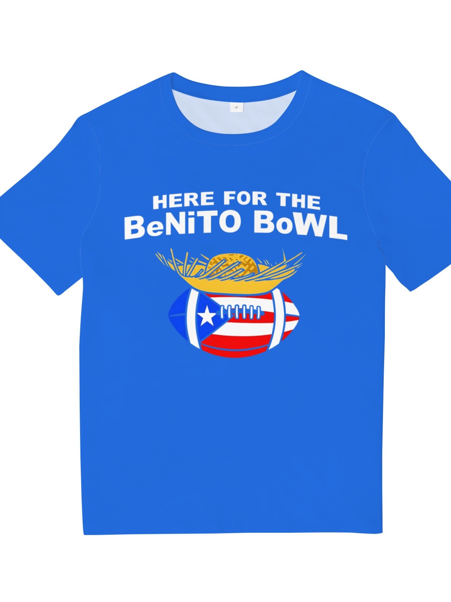 Benito Bowl Men's Graphic T-Shirt - Puerto Rican Flag Football & Pava Hat Tee
