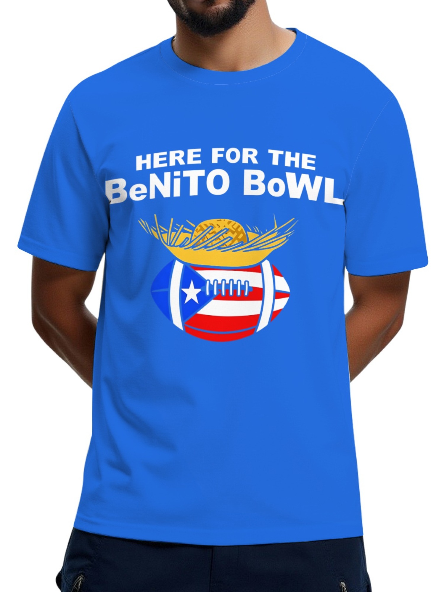 Benito Bowl Men's Graphic T-Shirt - Puerto Rican Flag Football & Pava Hat Tee