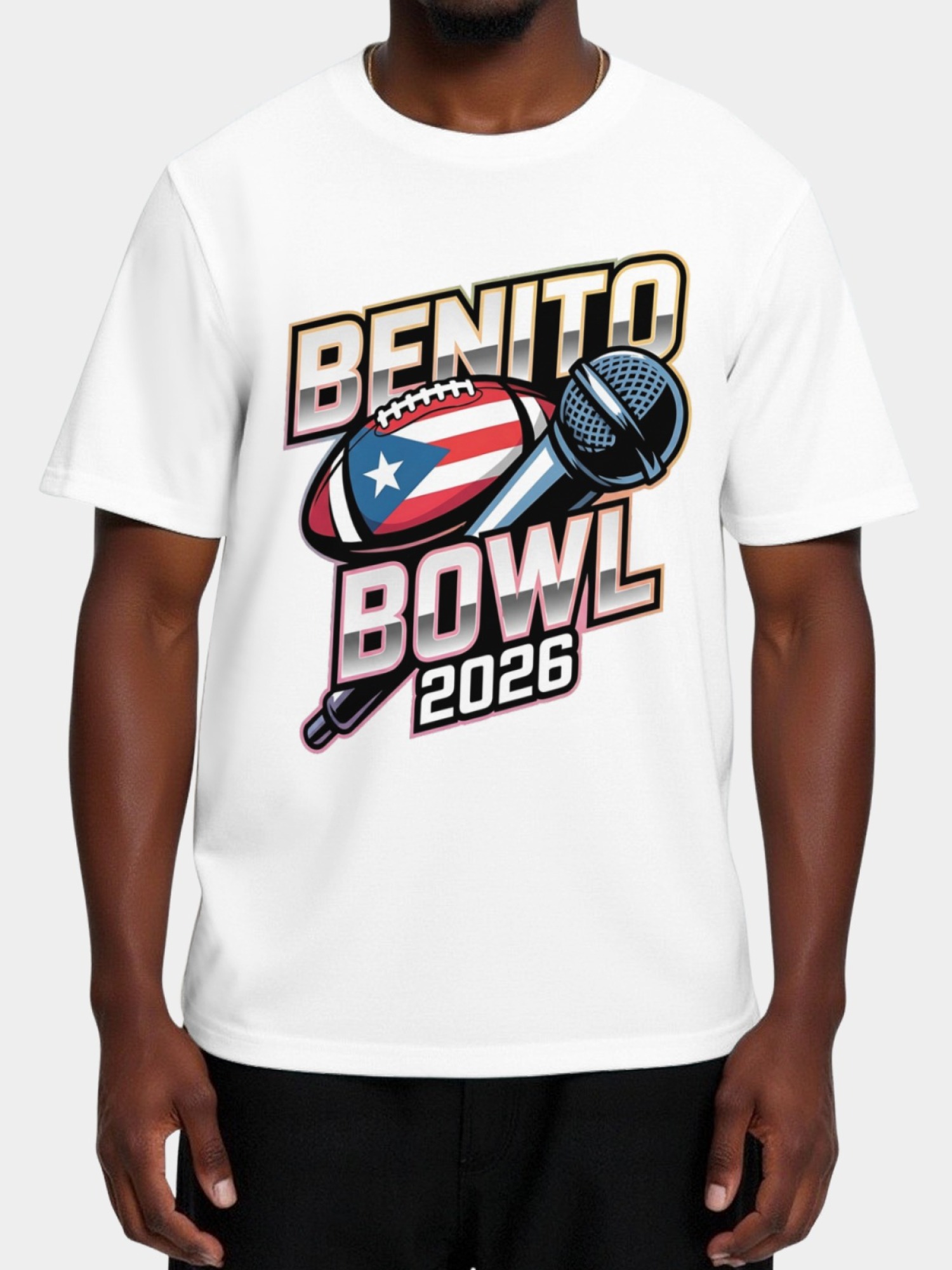 Benito Bowl 2026 Men's Graphic T-Shirt - Puerto Rico Football & Music Fan Tee