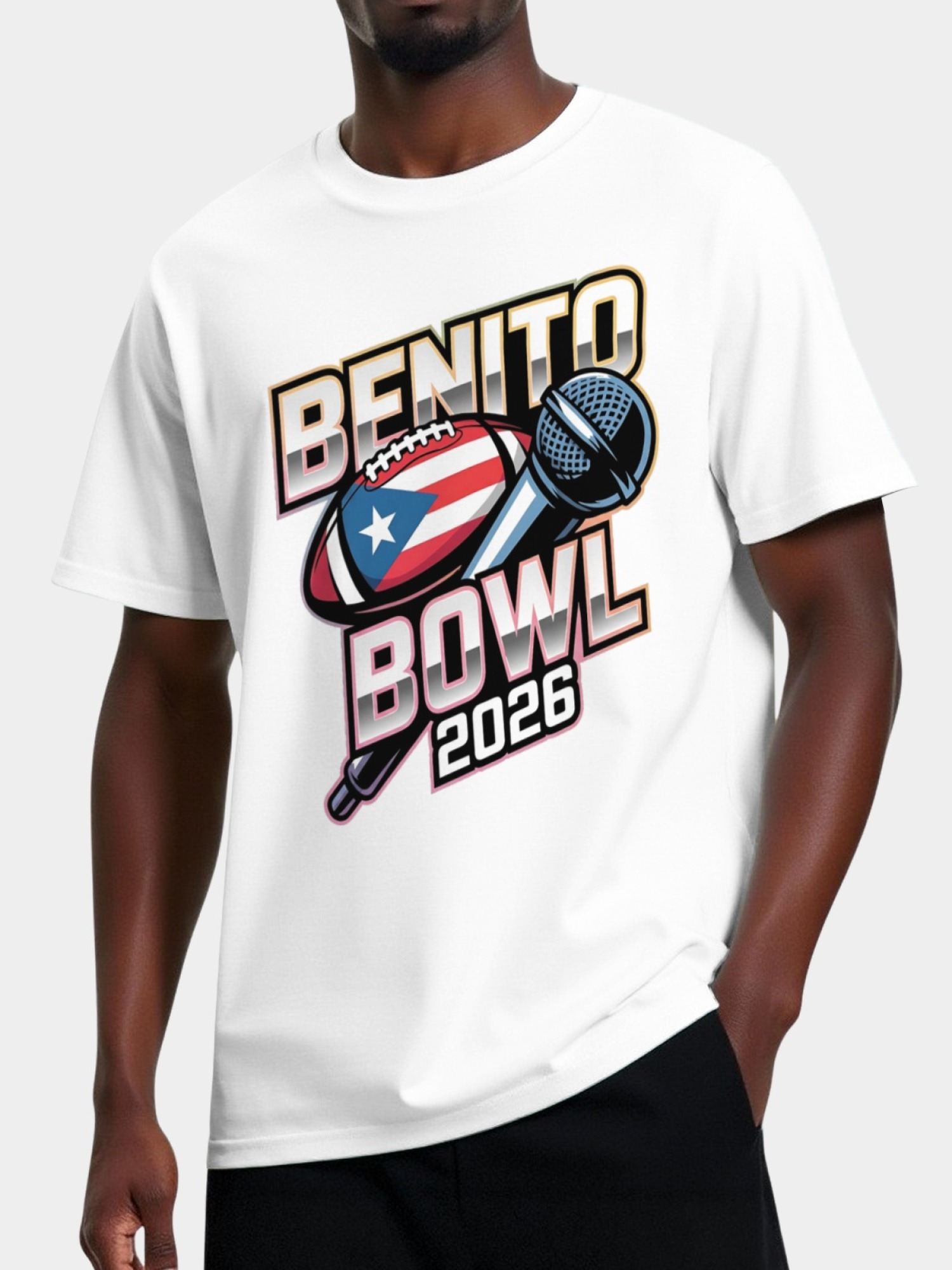 Benito Bowl 2026 Men's Graphic T-Shirt - Puerto Rico Football & Music Fan Tee