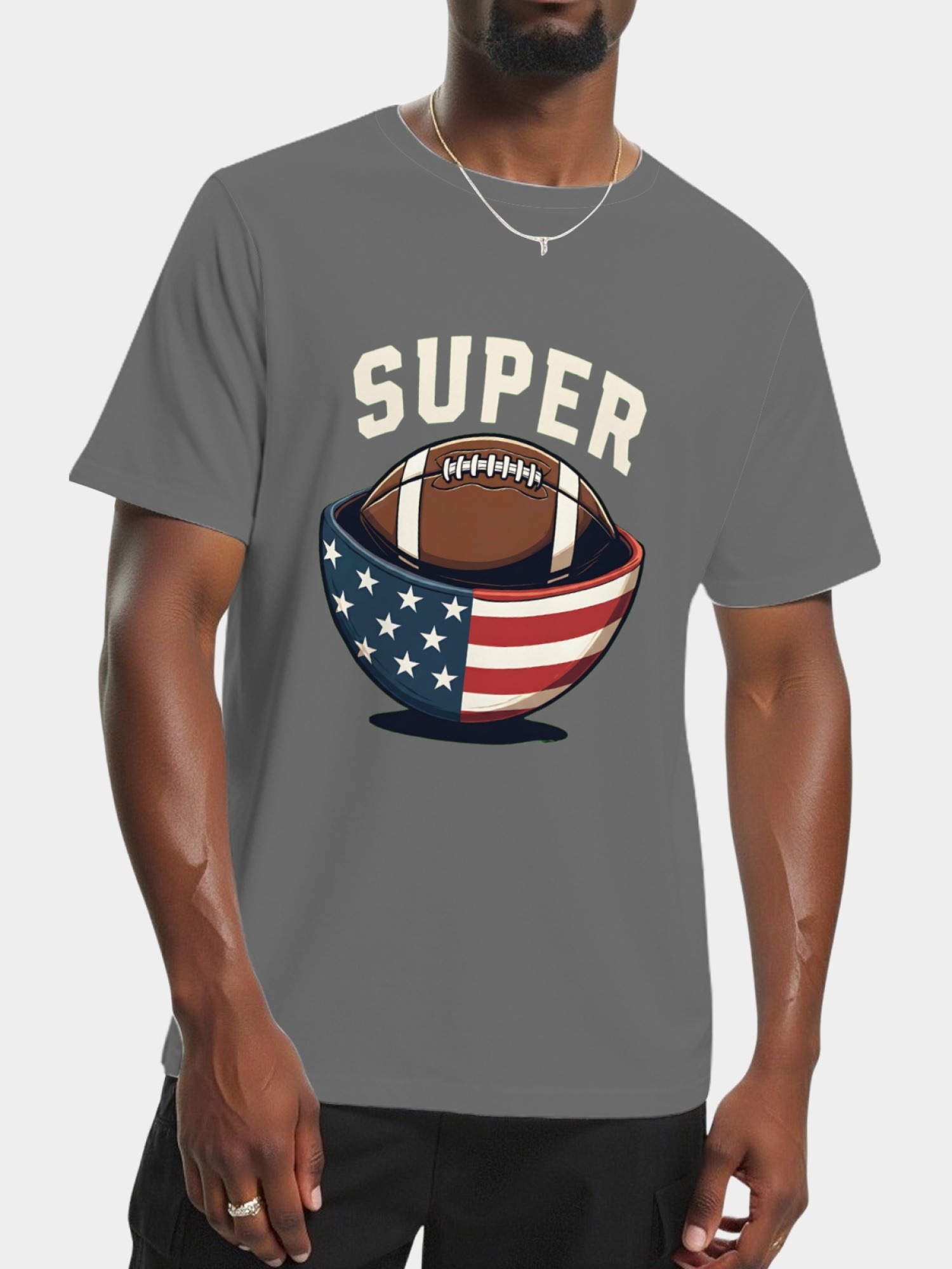 Men's Super Bowl Football T-Shirt - American Flag Bowl Graphic Tee