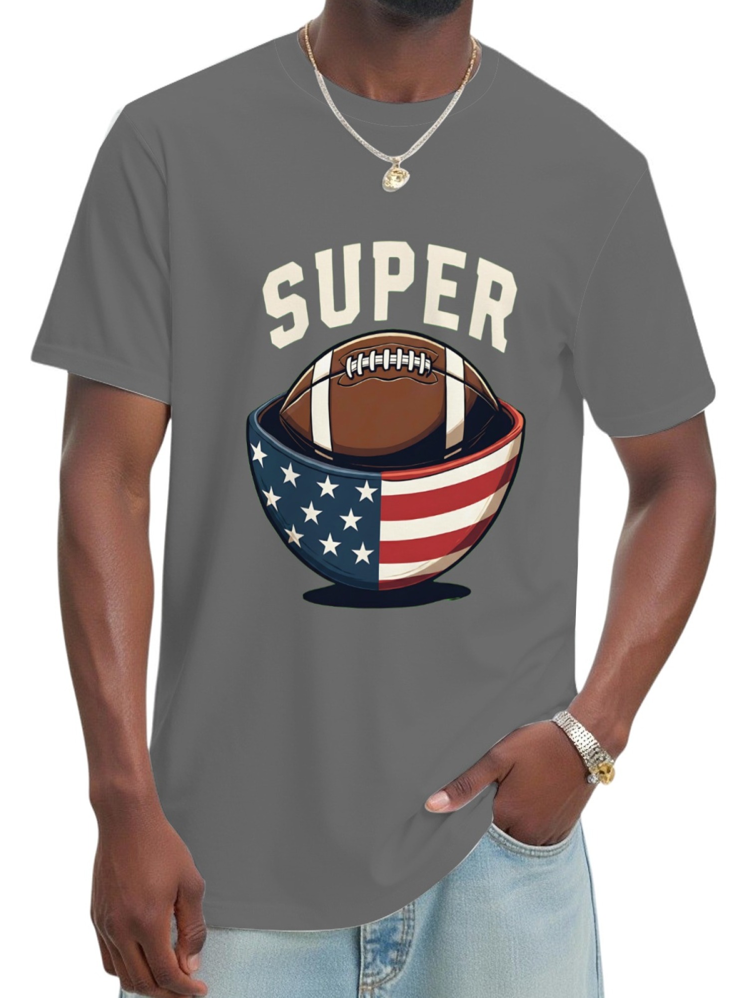Men's Super Bowl Football T-Shirt - American Flag Bowl Graphic Tee