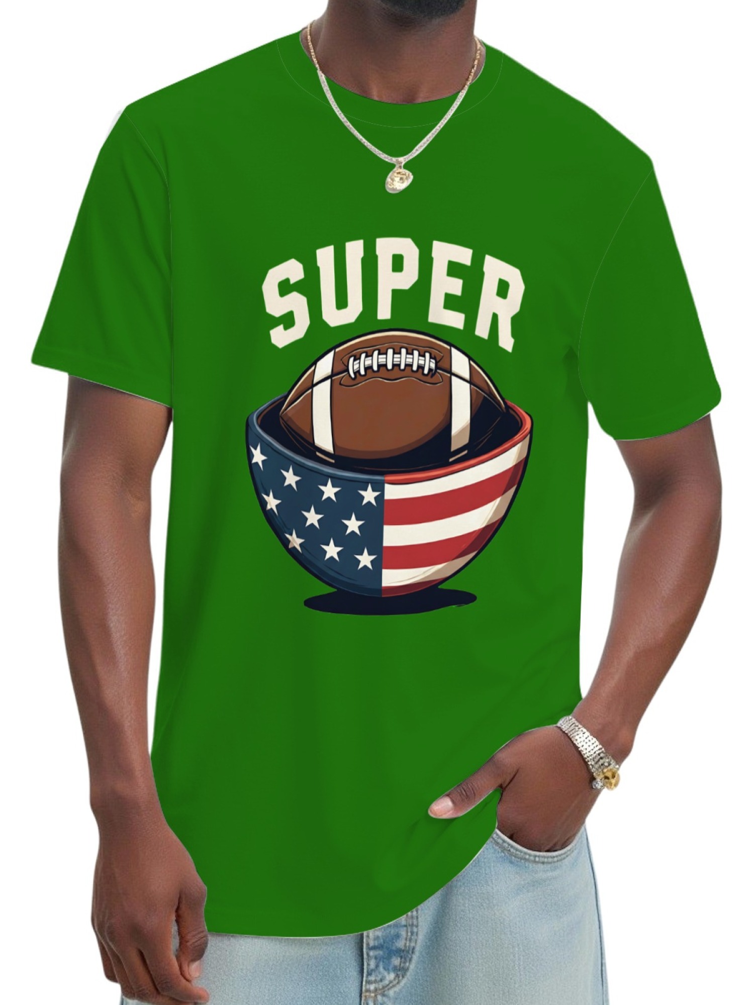 Men's Super Bowl Football T-Shirt - American Flag Bowl Graphic Tee