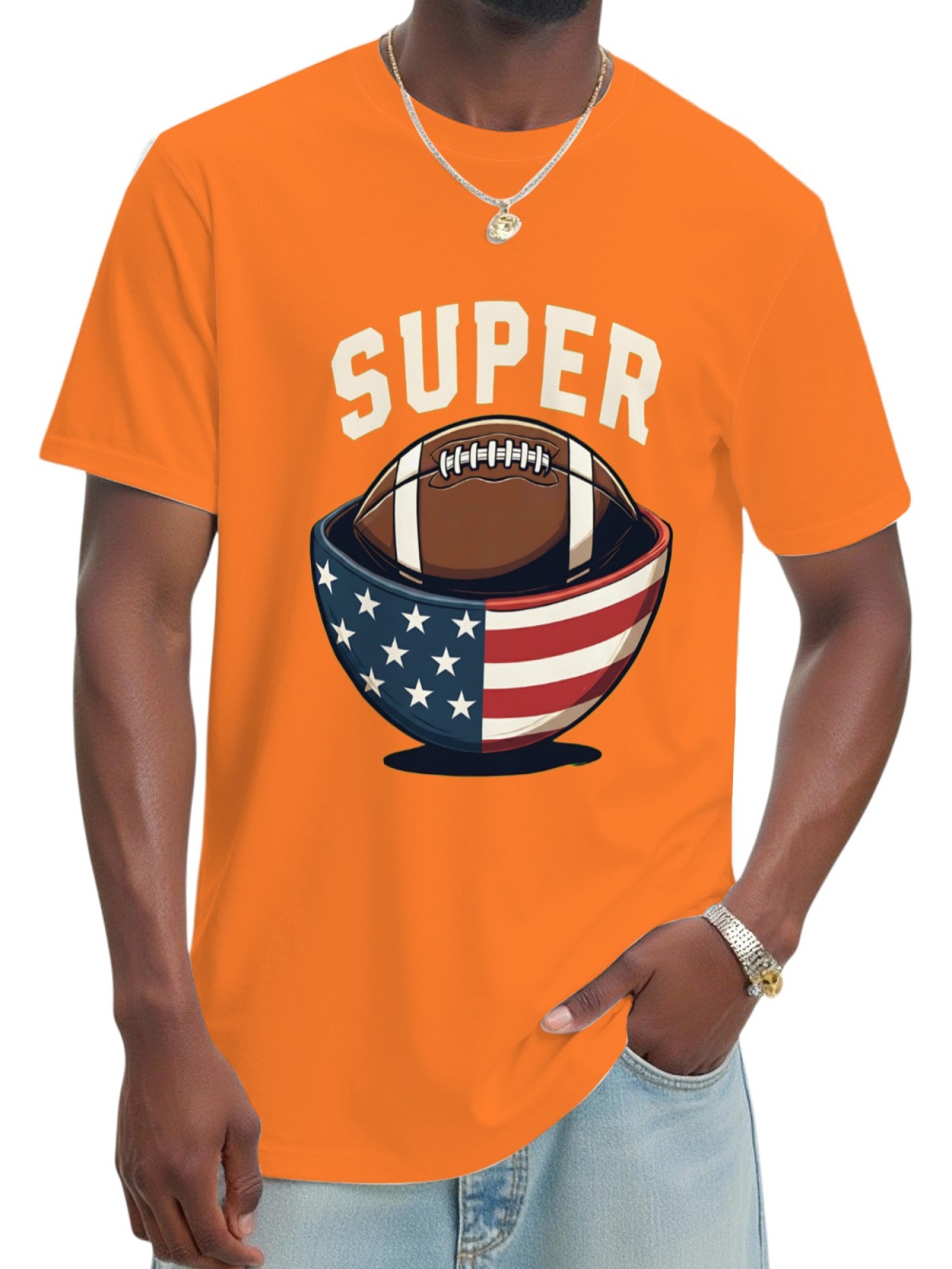 Men's Super Bowl Football T-Shirt - American Flag Bowl Graphic Tee