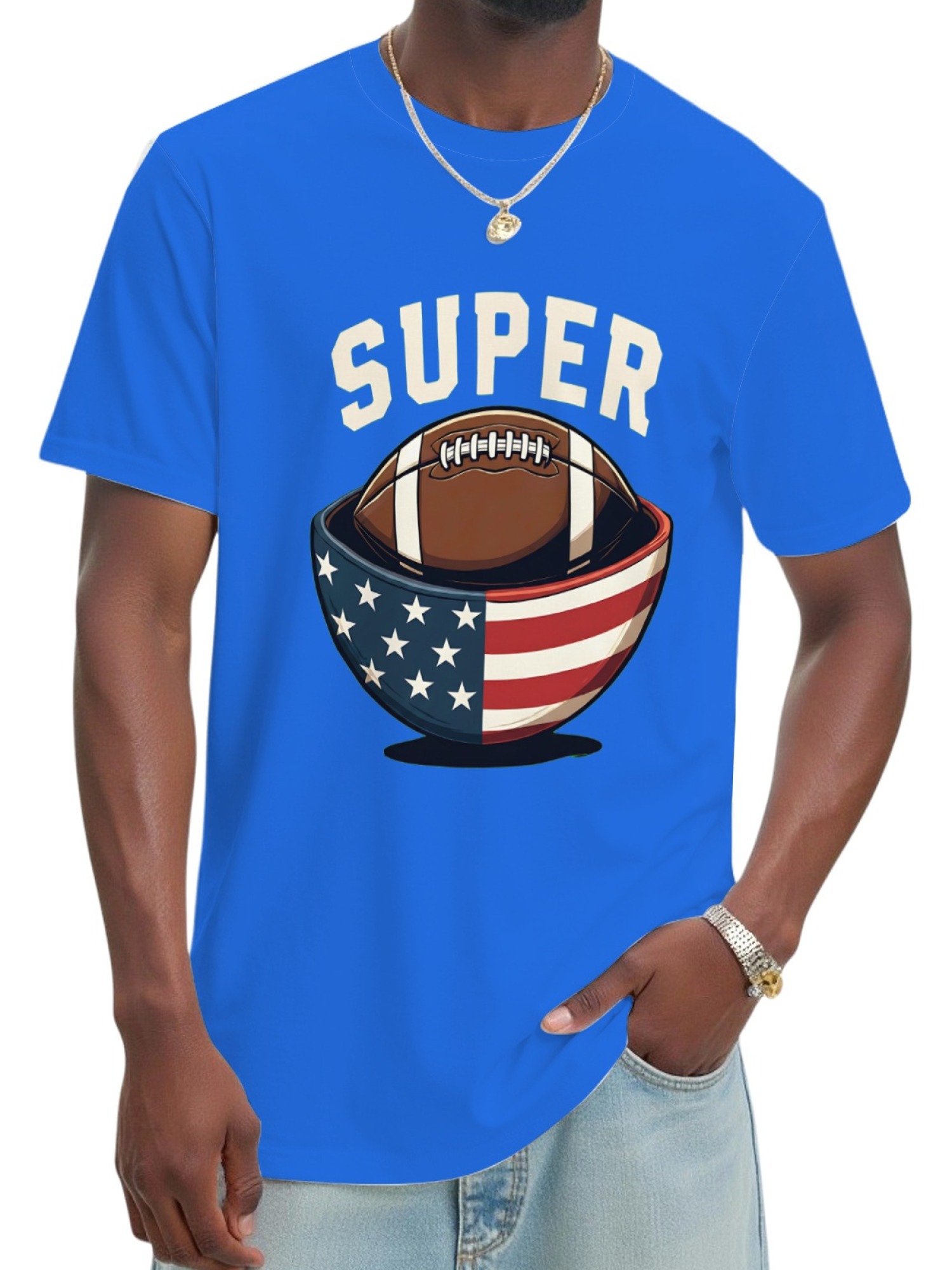 Men's Super Bowl Football T-Shirt - American Flag Bowl Graphic Tee