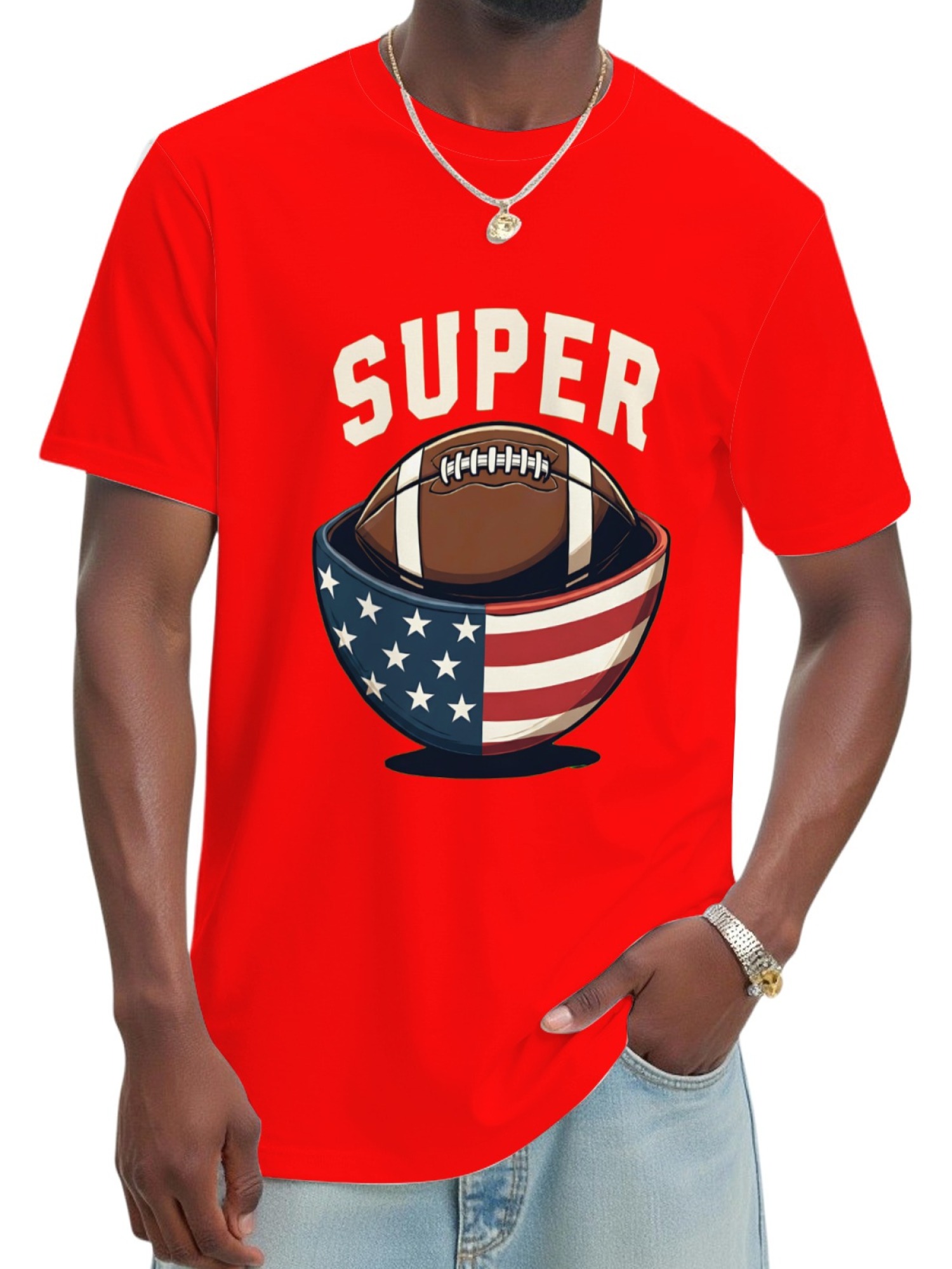 Men's Super Bowl Football T-Shirt - American Flag Bowl Graphic Tee