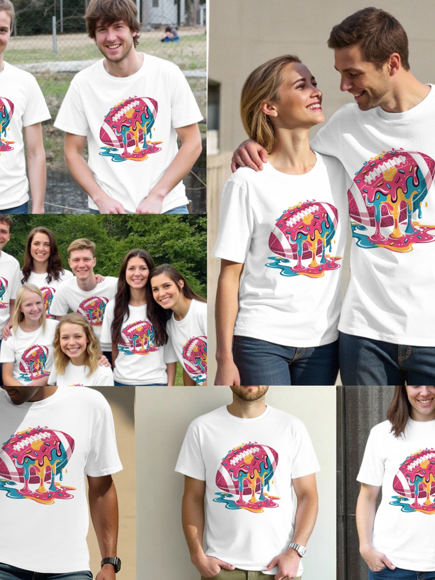 Melting Glazed Donut Football Graphic T-Shirt - Streetwear Pop Art Tee