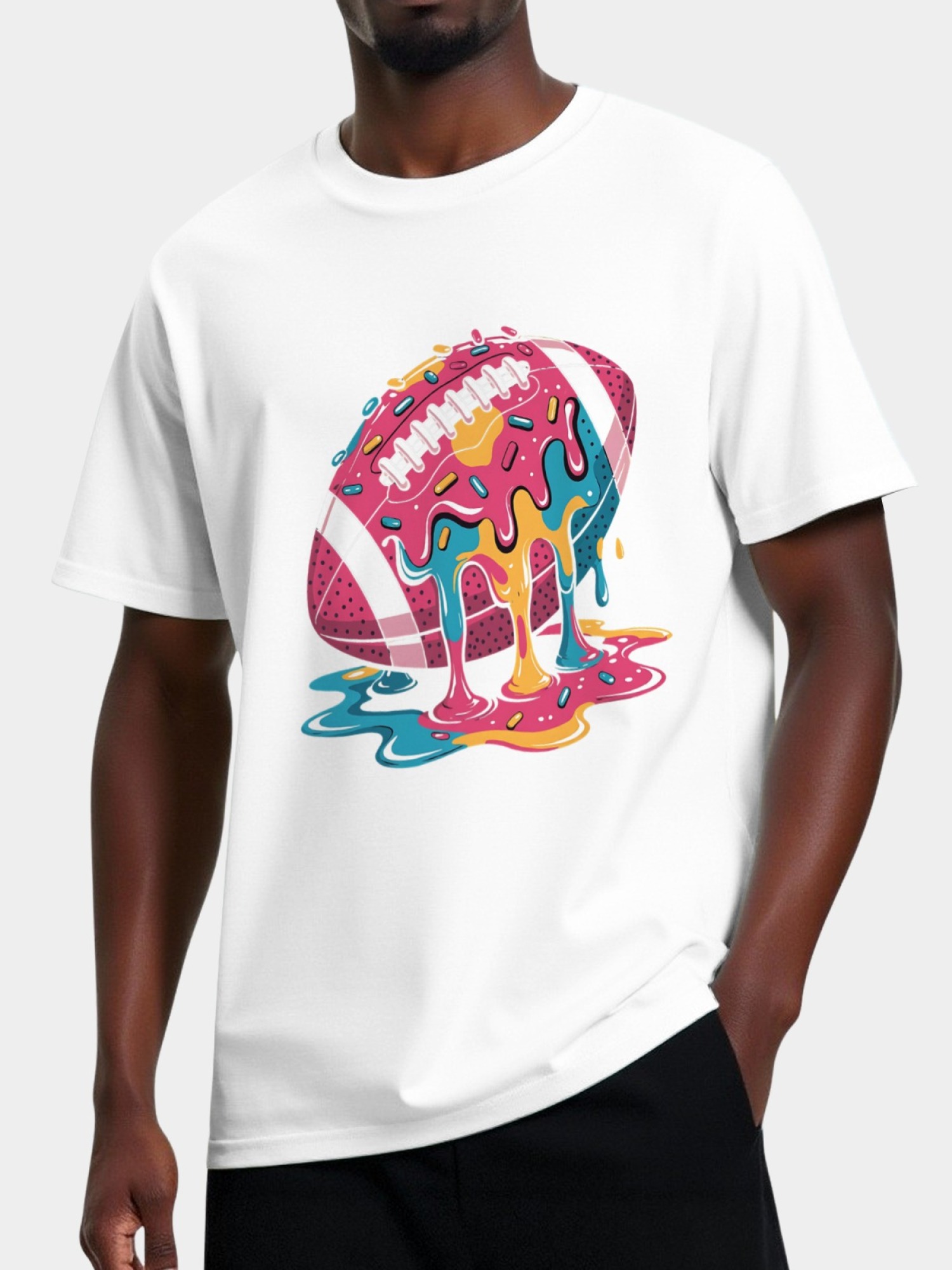 Melting Glazed Donut Football Graphic T-Shirt - Streetwear Pop Art Tee
