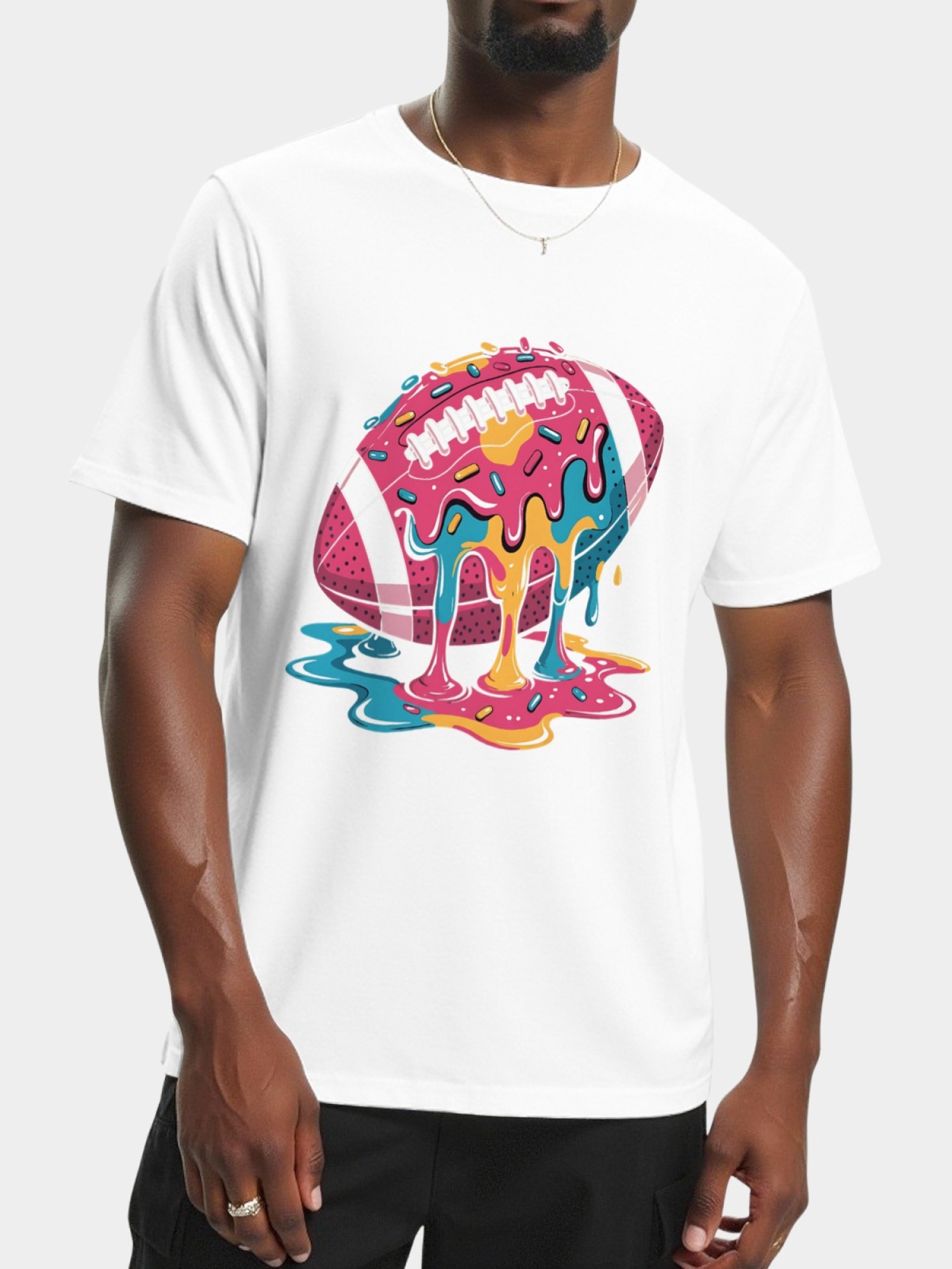 Melting Glazed Donut Football Graphic T-Shirt - Streetwear Pop Art Tee