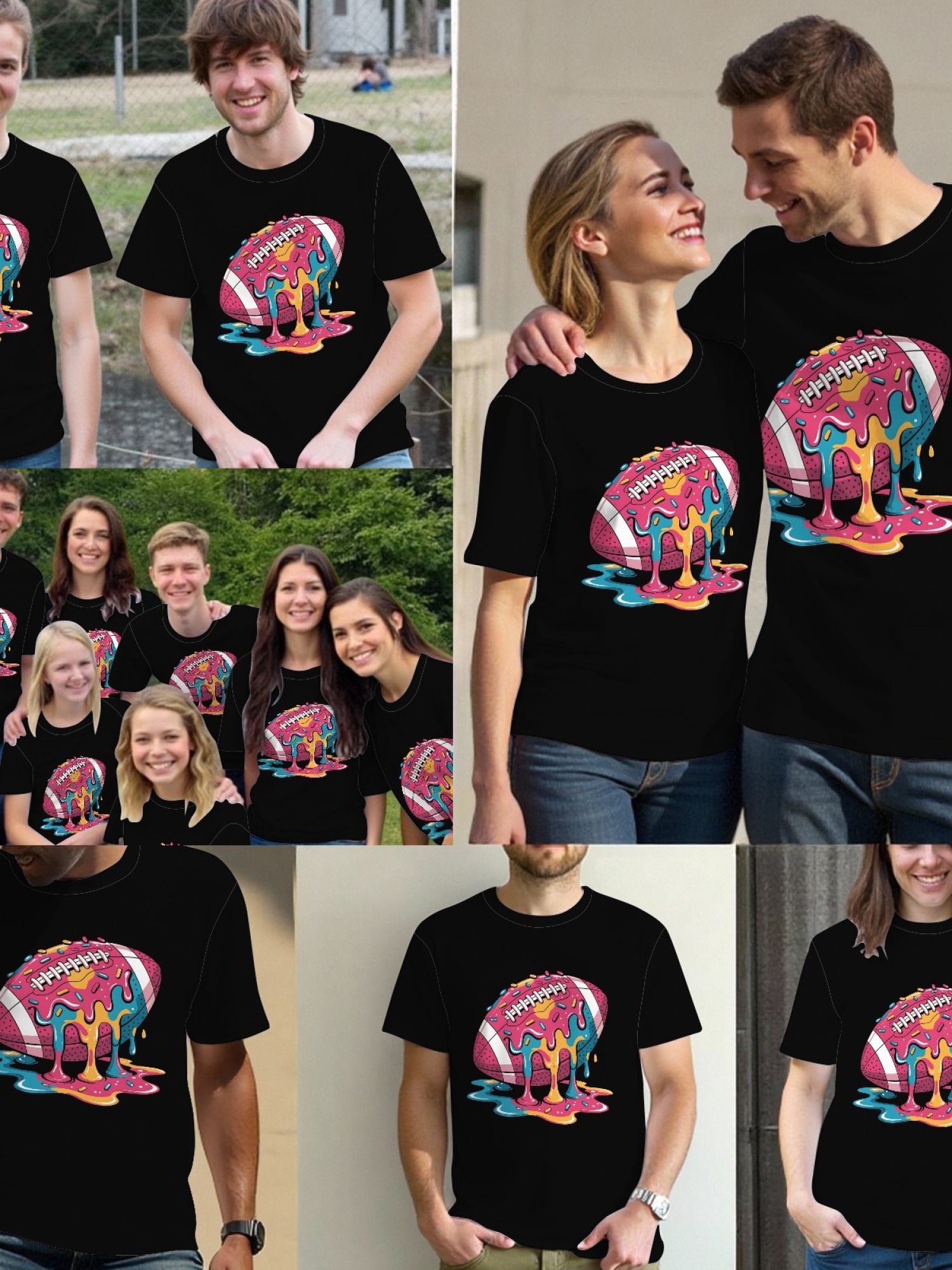 Melting Glazed Donut Football Graphic T-Shirt - Streetwear Pop Art Tee