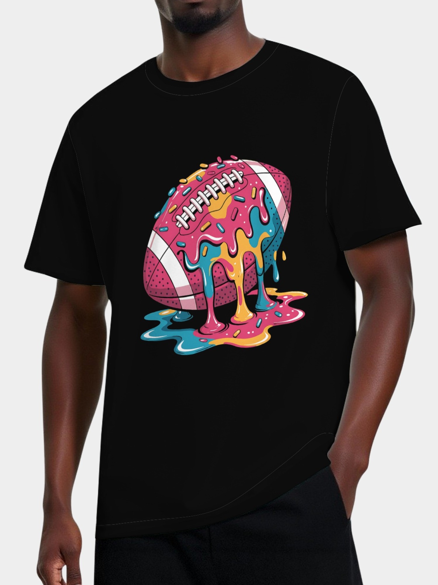 Melting Glazed Donut Football Graphic T-Shirt - Streetwear Pop Art Tee