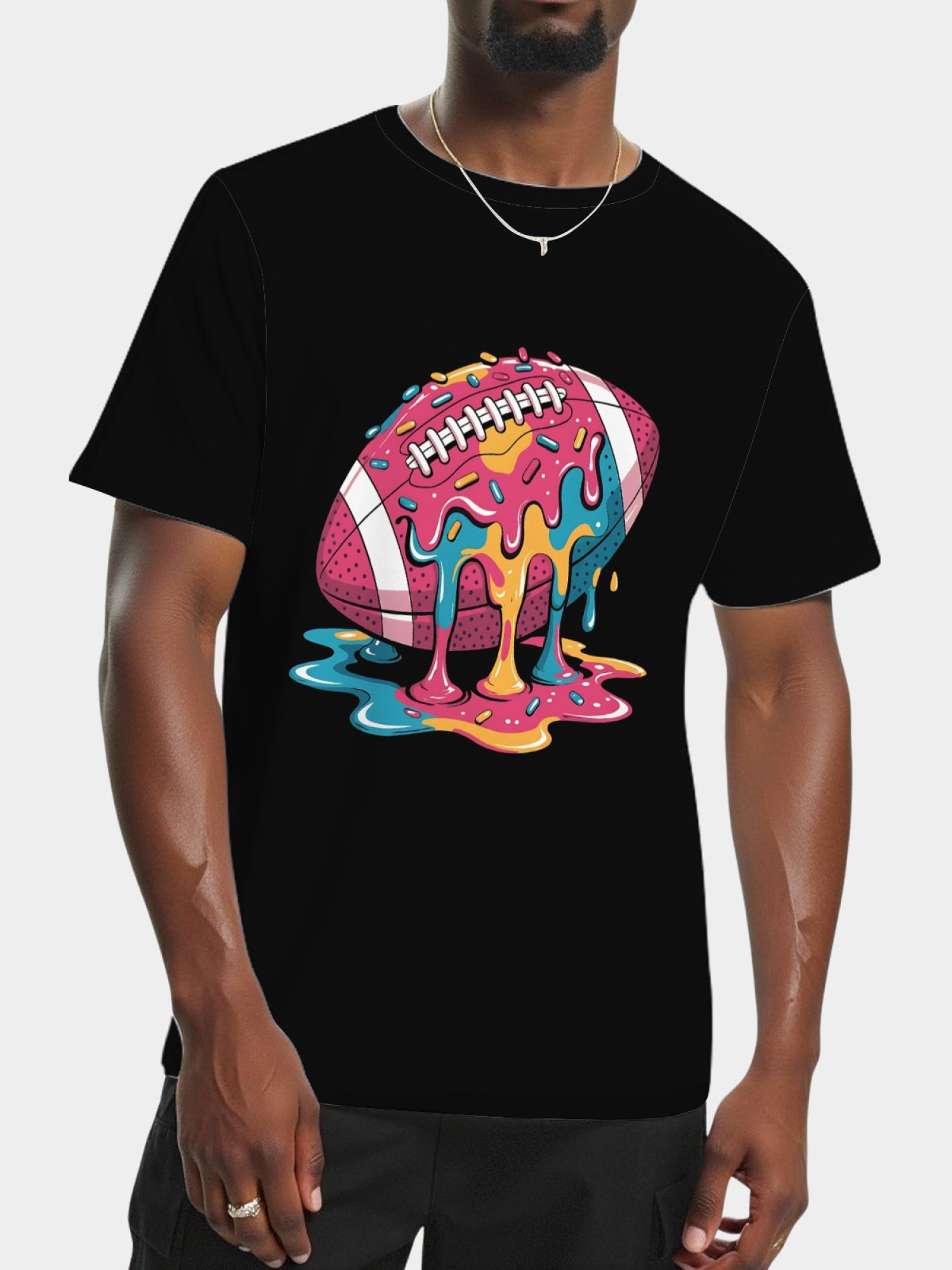 Melting Glazed Donut Football Graphic T-Shirt - Streetwear Pop Art Tee