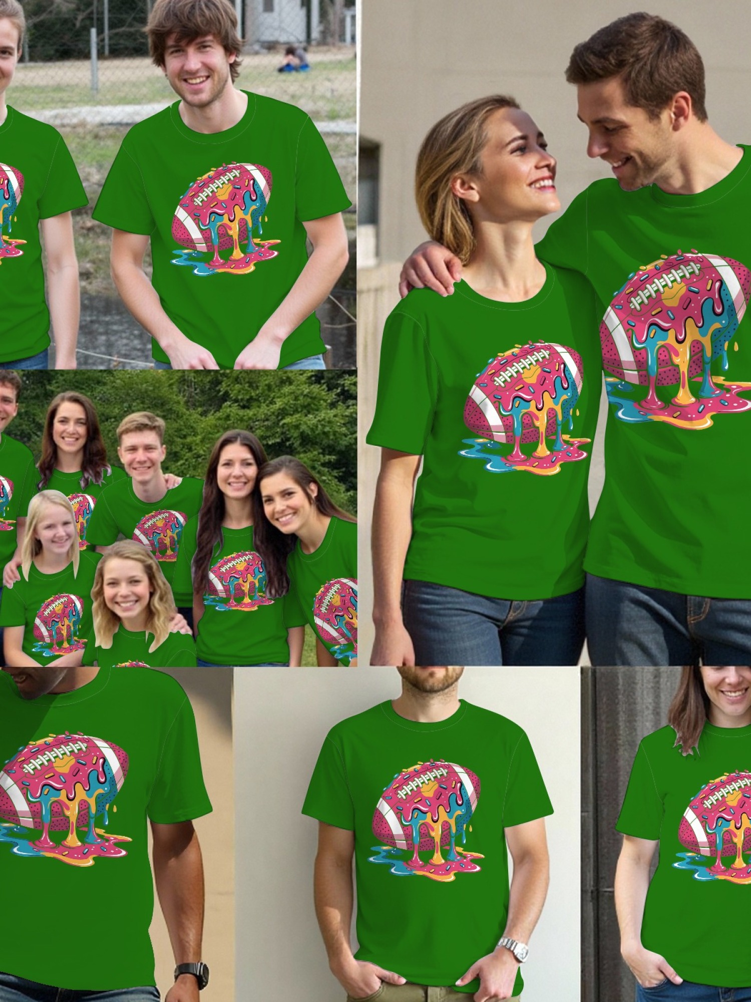 Melting Glazed Donut Football Graphic T-Shirt - Streetwear Pop Art Tee