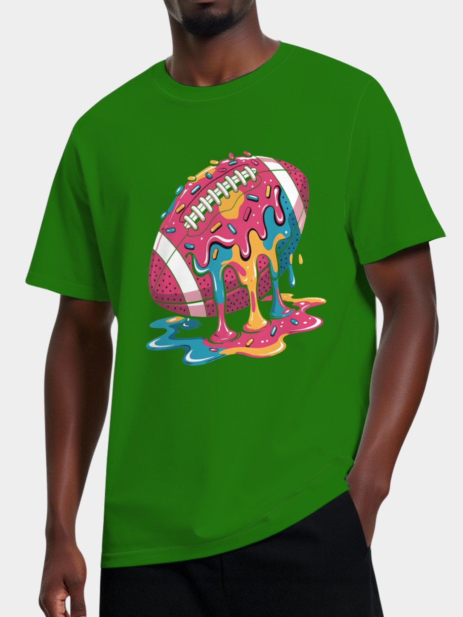 Melting Glazed Donut Football Graphic T-Shirt - Streetwear Pop Art Tee