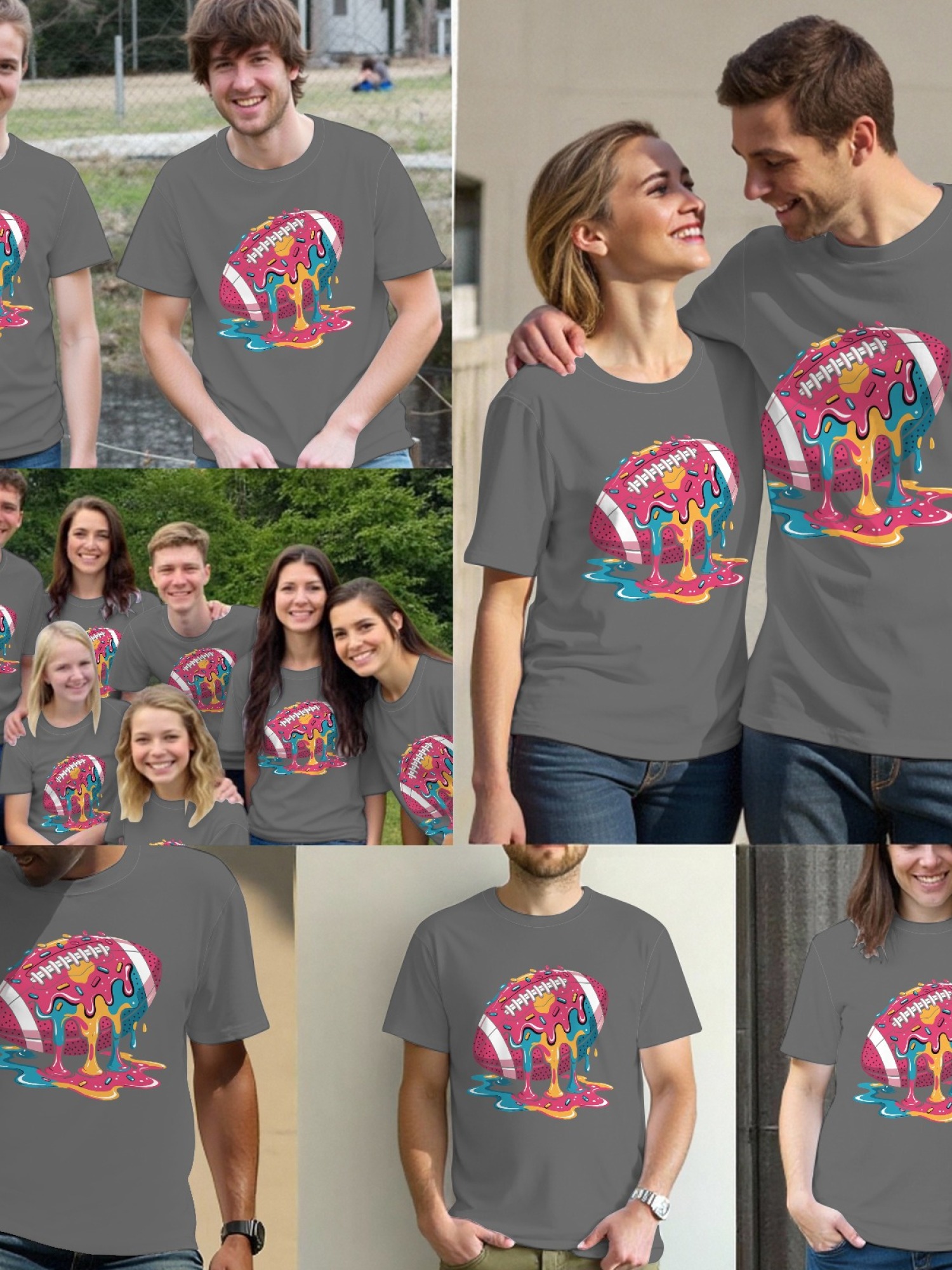 Melting Glazed Donut Football Graphic T-Shirt - Streetwear Pop Art Tee