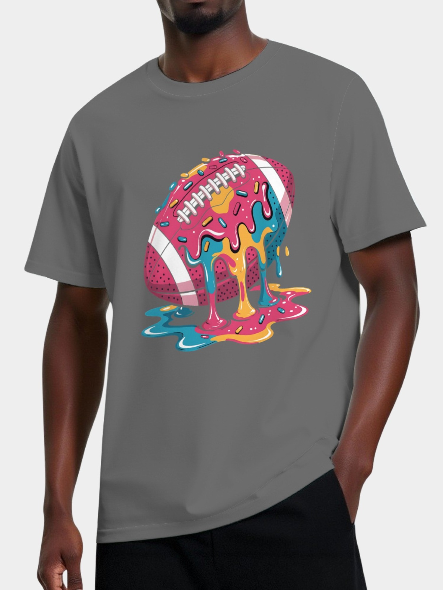 Melting Glazed Donut Football Graphic T-Shirt - Streetwear Pop Art Tee
