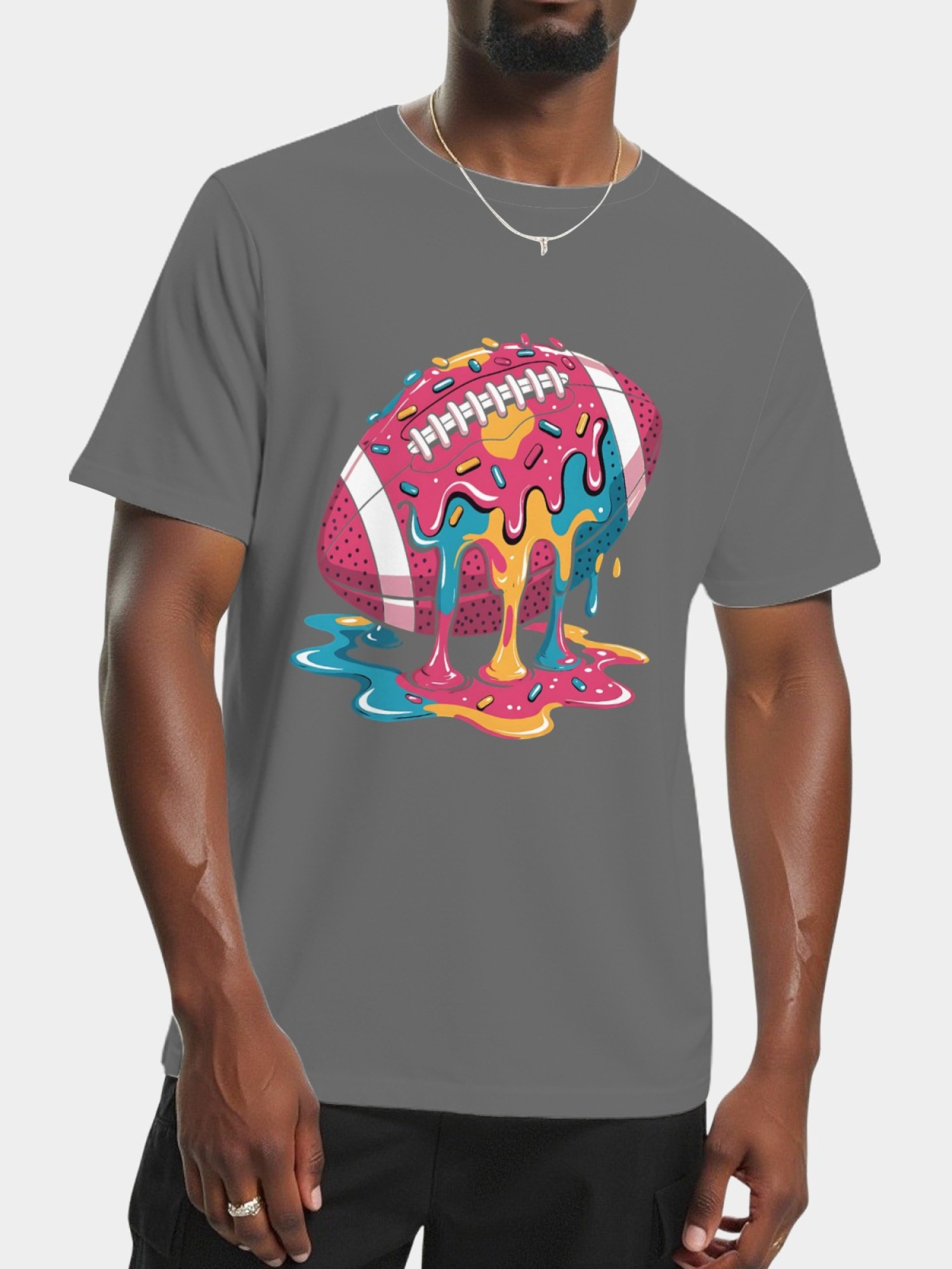 Melting Glazed Donut Football Graphic T-Shirt - Streetwear Pop Art Tee