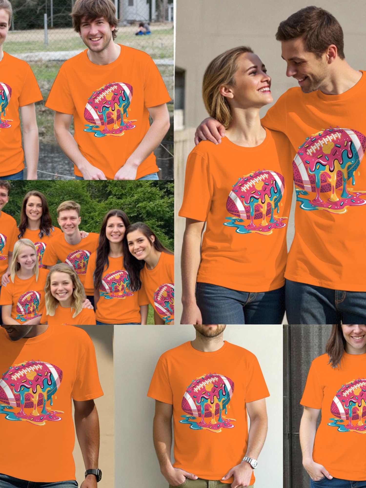 Melting Glazed Donut Football Graphic T-Shirt - Streetwear Pop Art Tee