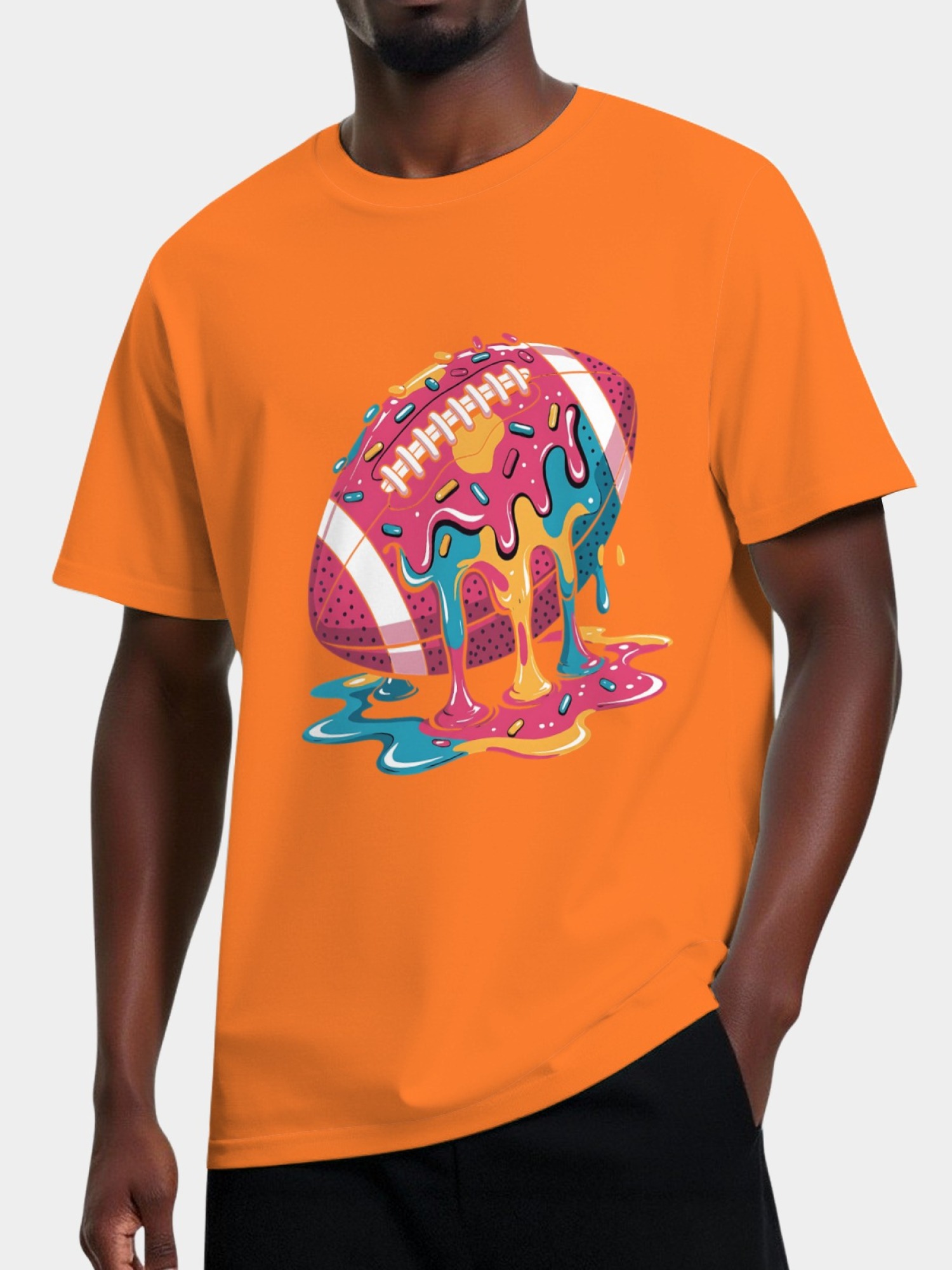 Melting Glazed Donut Football Graphic T-Shirt - Streetwear Pop Art Tee