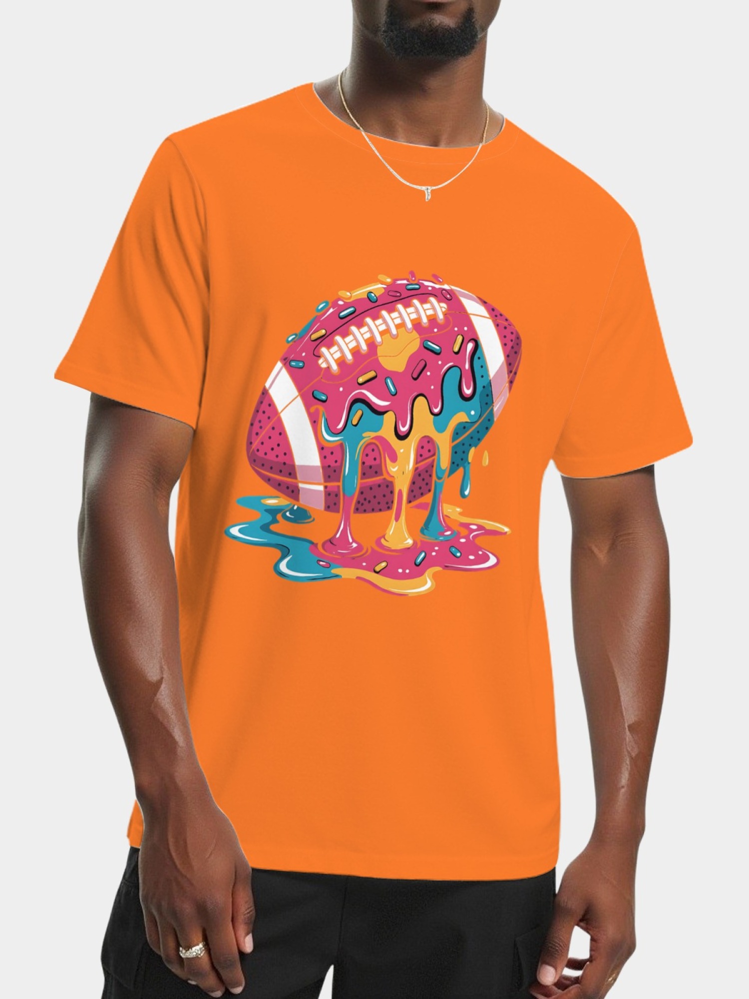 Melting Glazed Donut Football Graphic T-Shirt - Streetwear Pop Art Tee