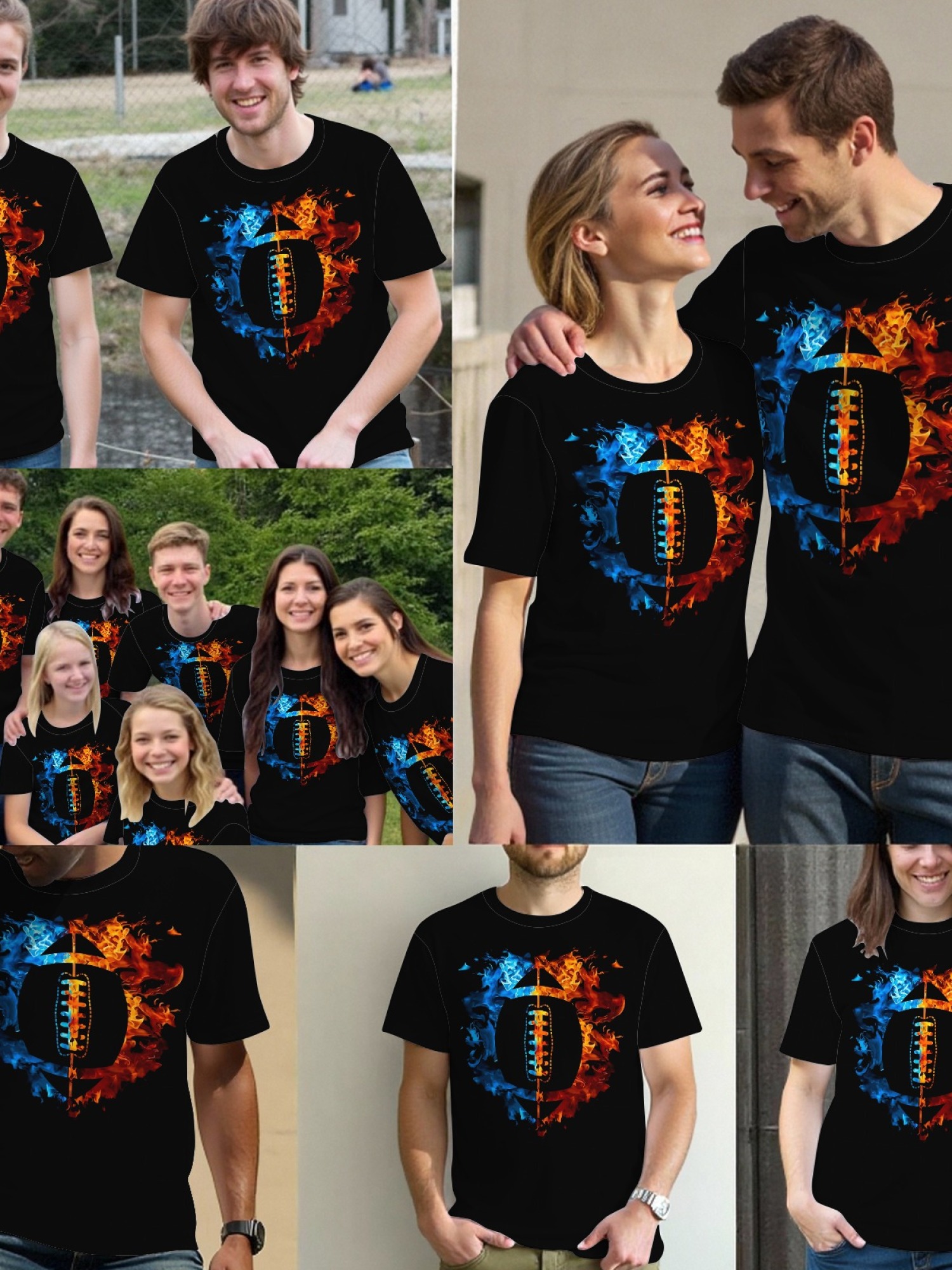 Men's Football Graphic T-Shirt - Fire and Ice Flame Print - Premium Cotton Casual Tee