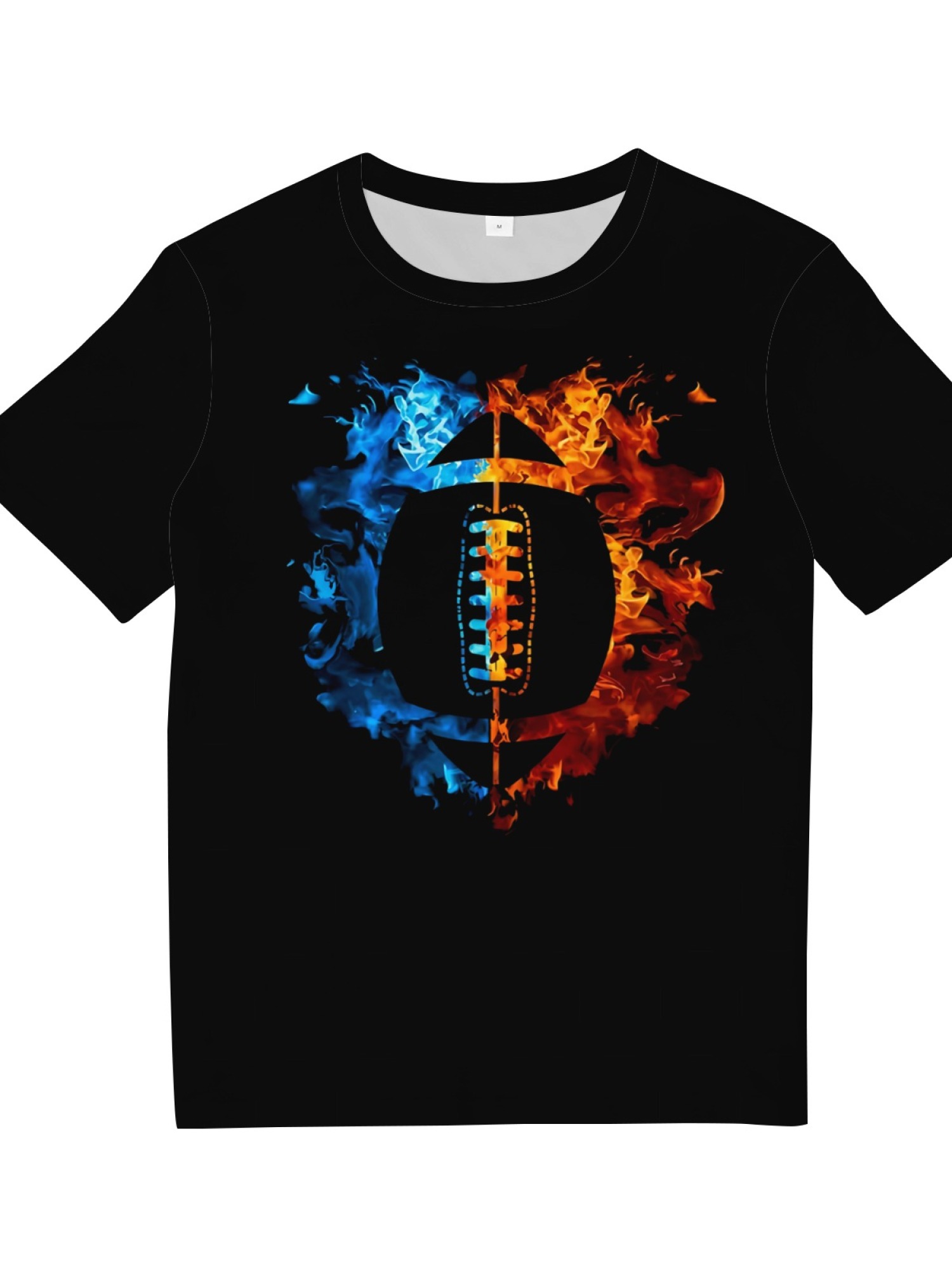 Men's Football Graphic T-Shirt - Fire and Ice Flame Print - Premium Cotton Casual Tee