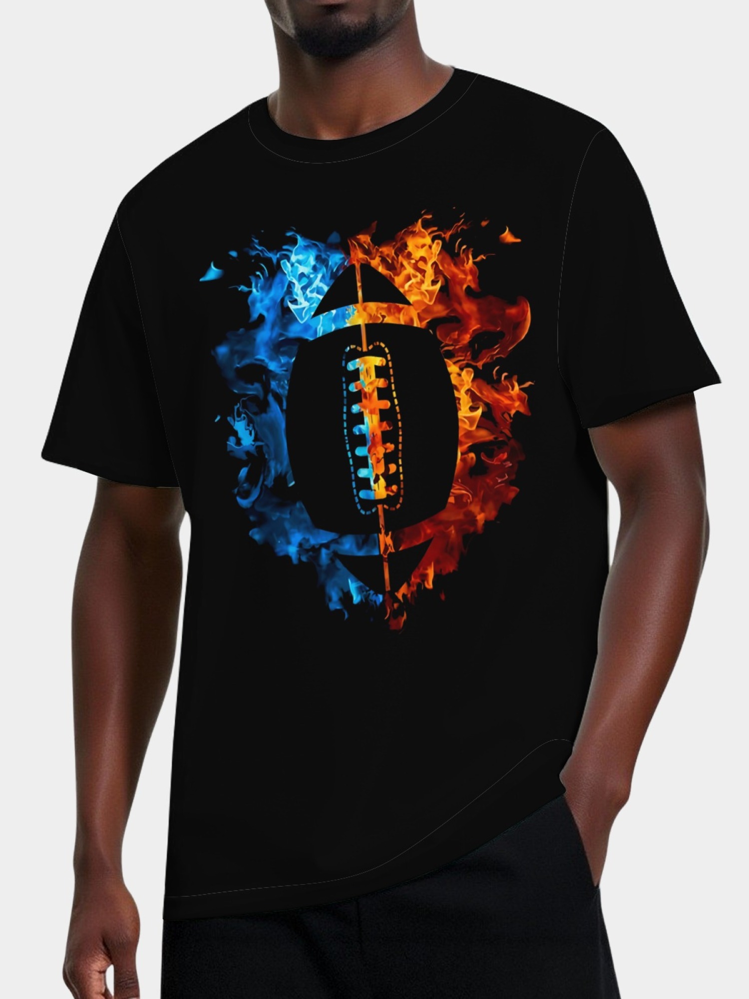 Men's Football Graphic T-Shirt - Fire and Ice Flame Print - Premium Cotton Casual Tee