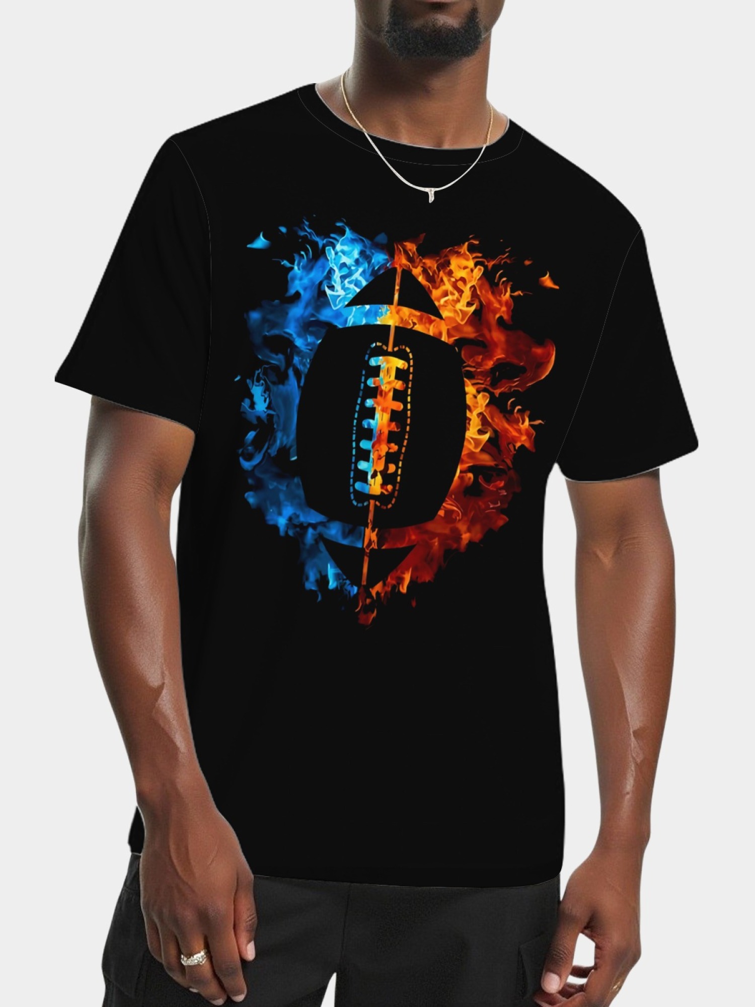 Men's Football Graphic T-Shirt - Fire and Ice Flame Print - Premium Cotton Casual Tee