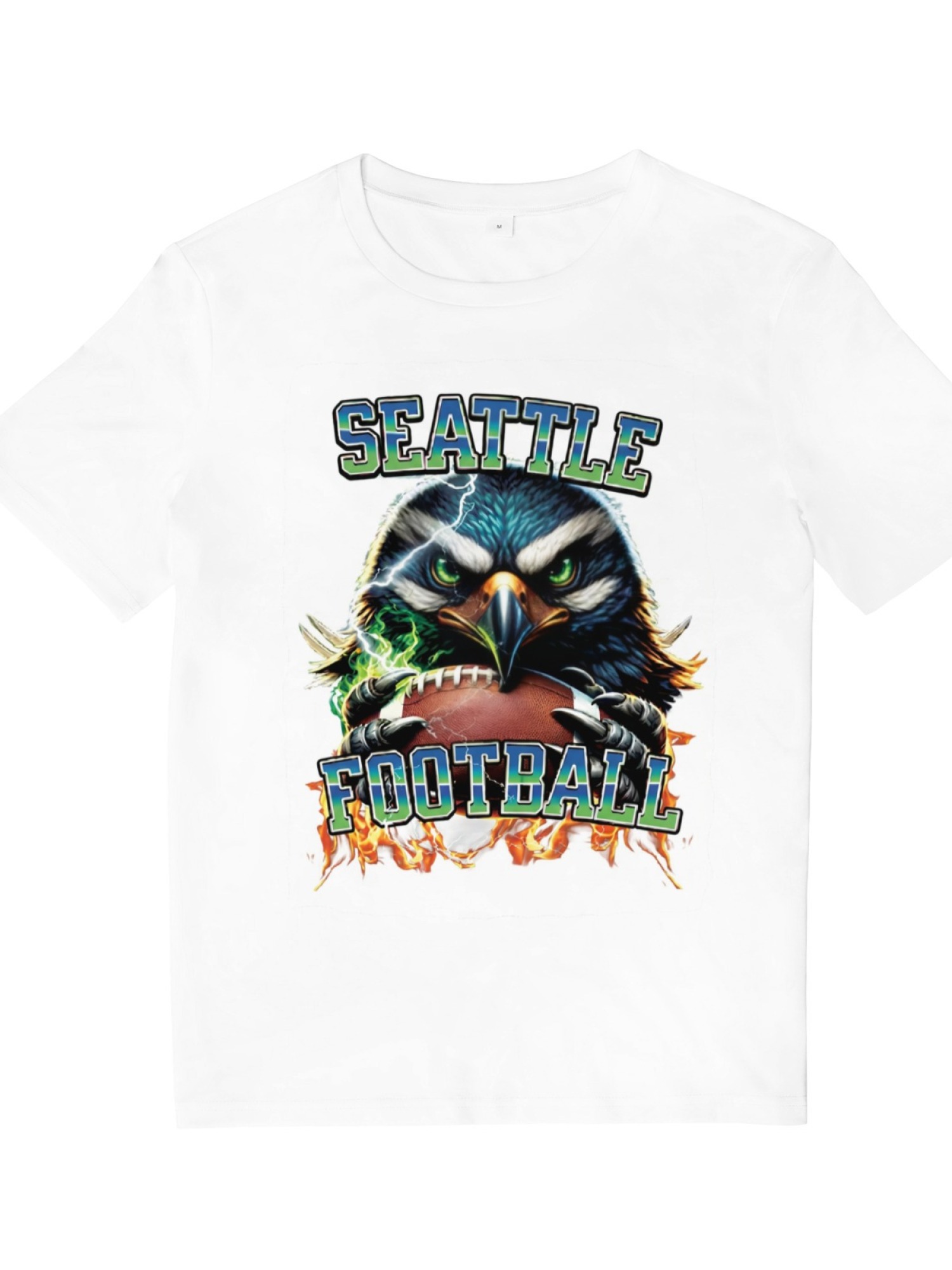 Seattle Football Graphic T-Shirt - Fierce Osprey Hawk & Football Design - Men's