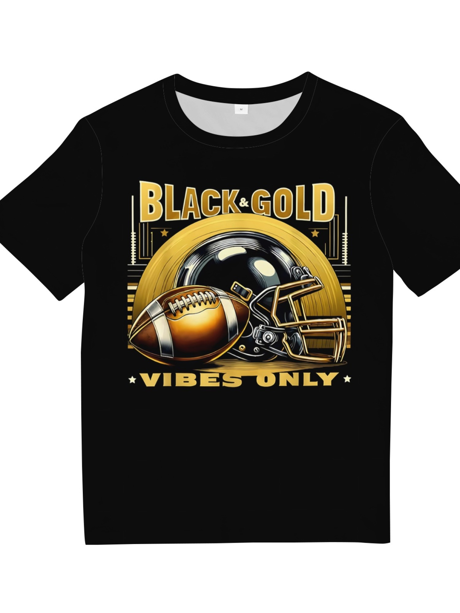 Black and Gold Vibes Only Football Graphic T-Shirt - Premium Men's Game Day Tee