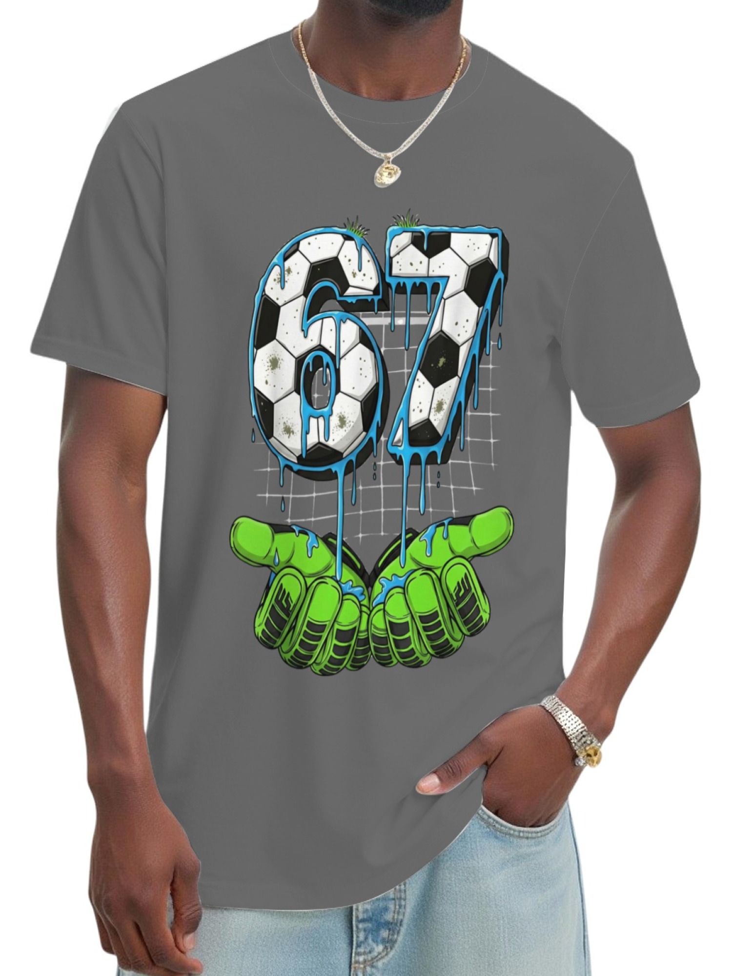 Urban Soccer Goalkeeper T-Shirt - Graffiti Drip Number 67 Men's Graphic Tee (9 Colors)