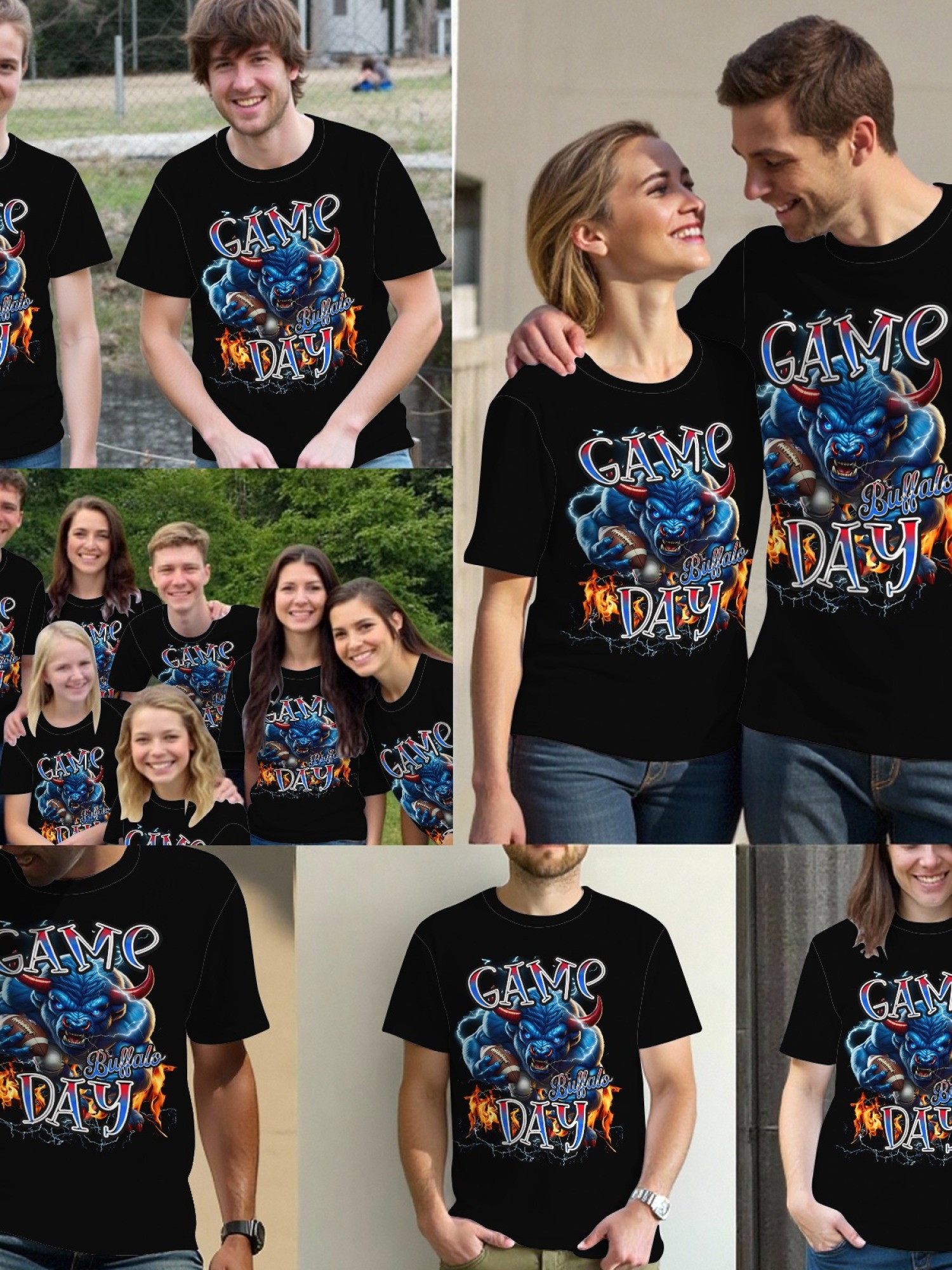 Buffalo Football Game Day T-Shirt - Blue Bull Graphic Print Tee