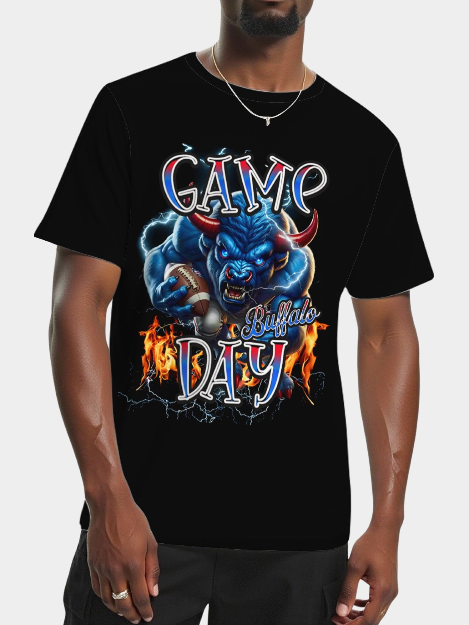 Buffalo Football Game Day T-Shirt - Blue Bull Graphic Print Tee