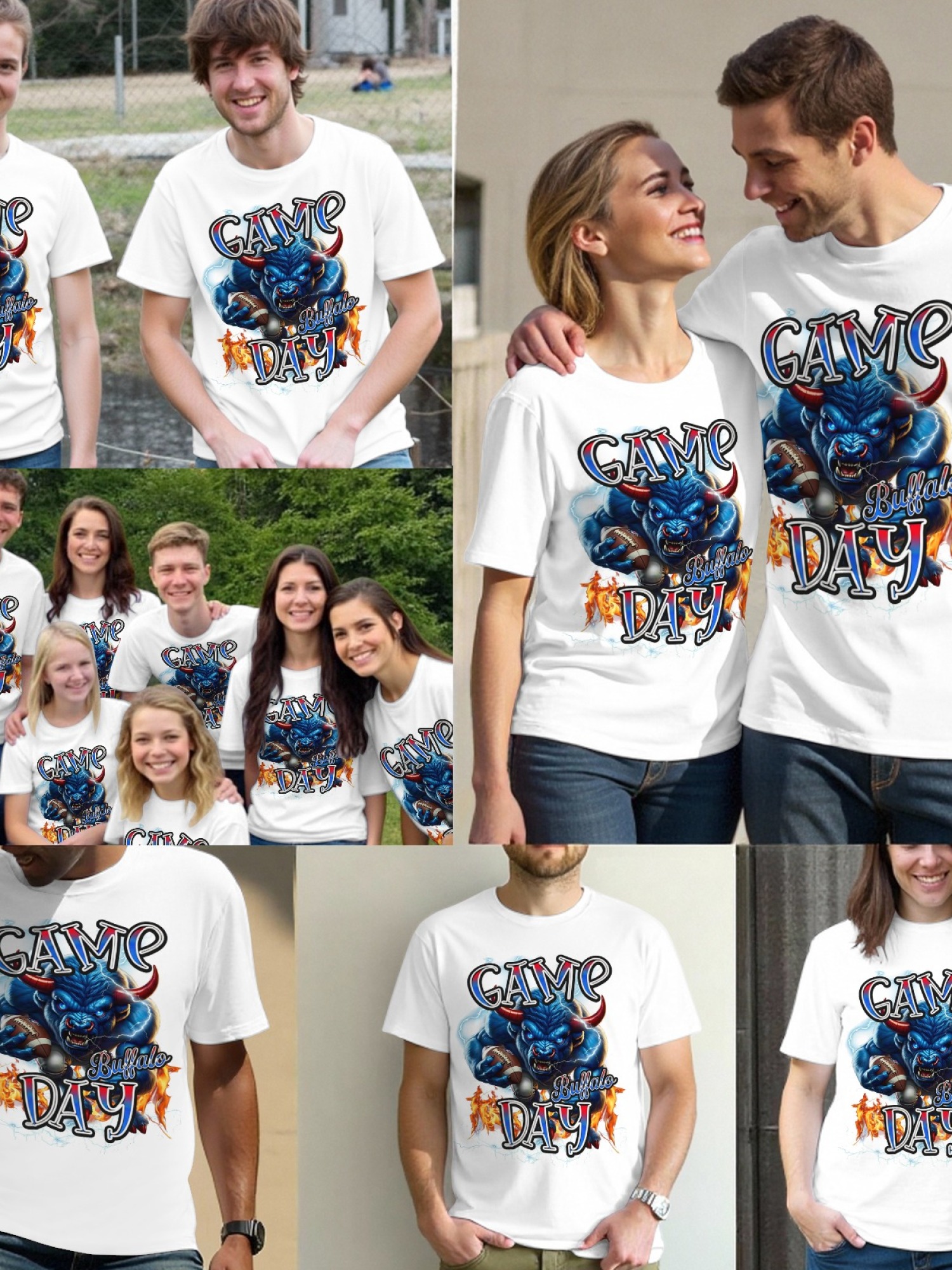 Buffalo Football Game Day T-Shirt - Blue Bull Graphic Print Tee