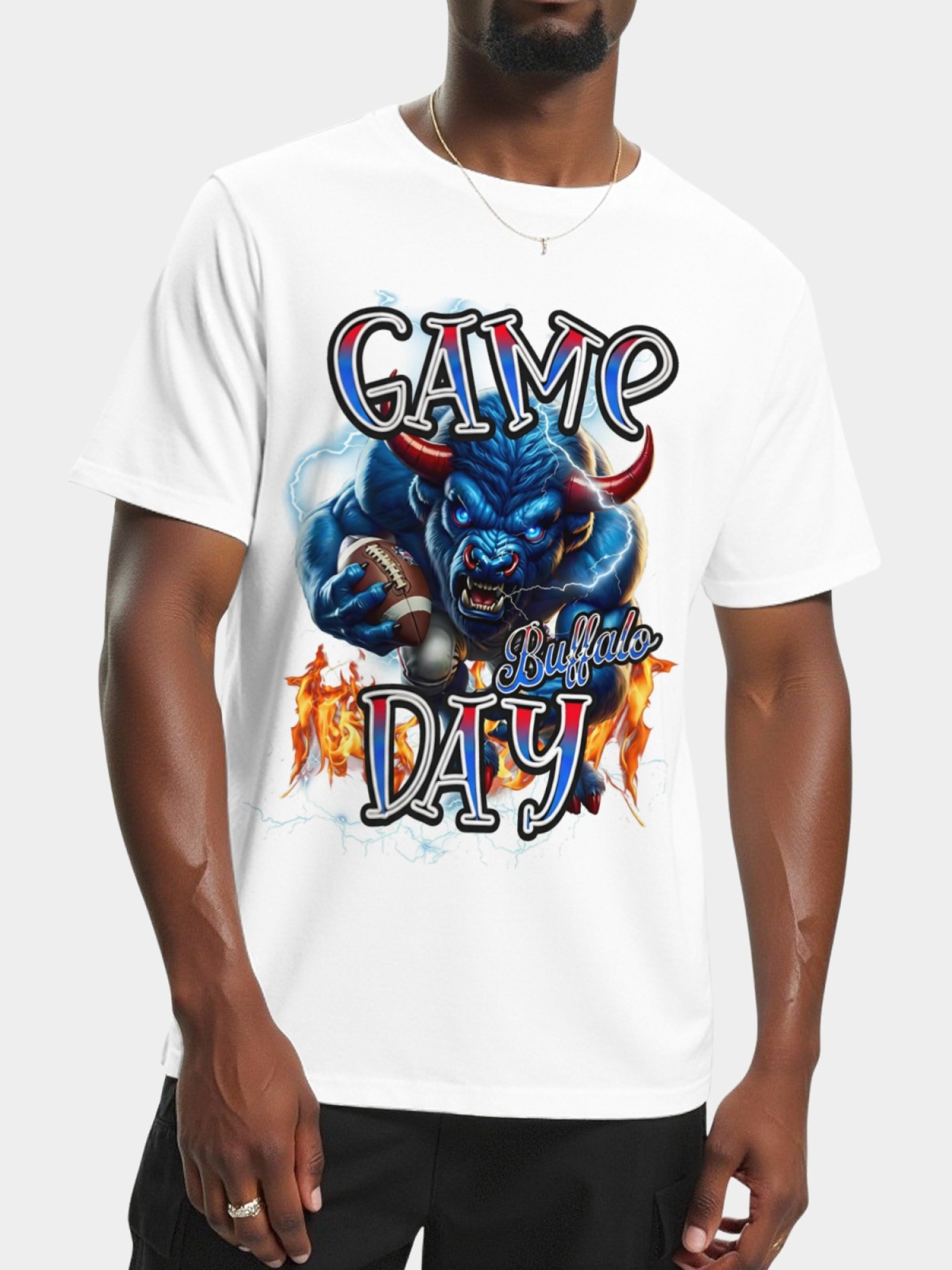 Buffalo Football Game Day T-Shirt - Blue Bull Graphic Print Tee