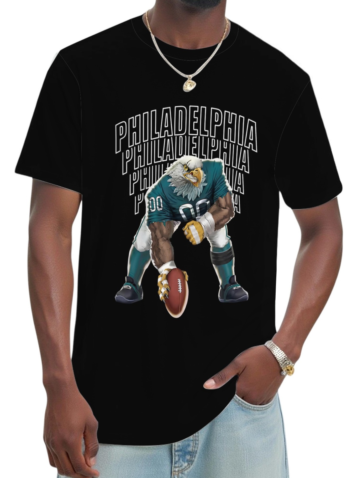 Philadelphia Football Graphic T-Shirt - Men's Vintage Eagle Print Gameday Tee