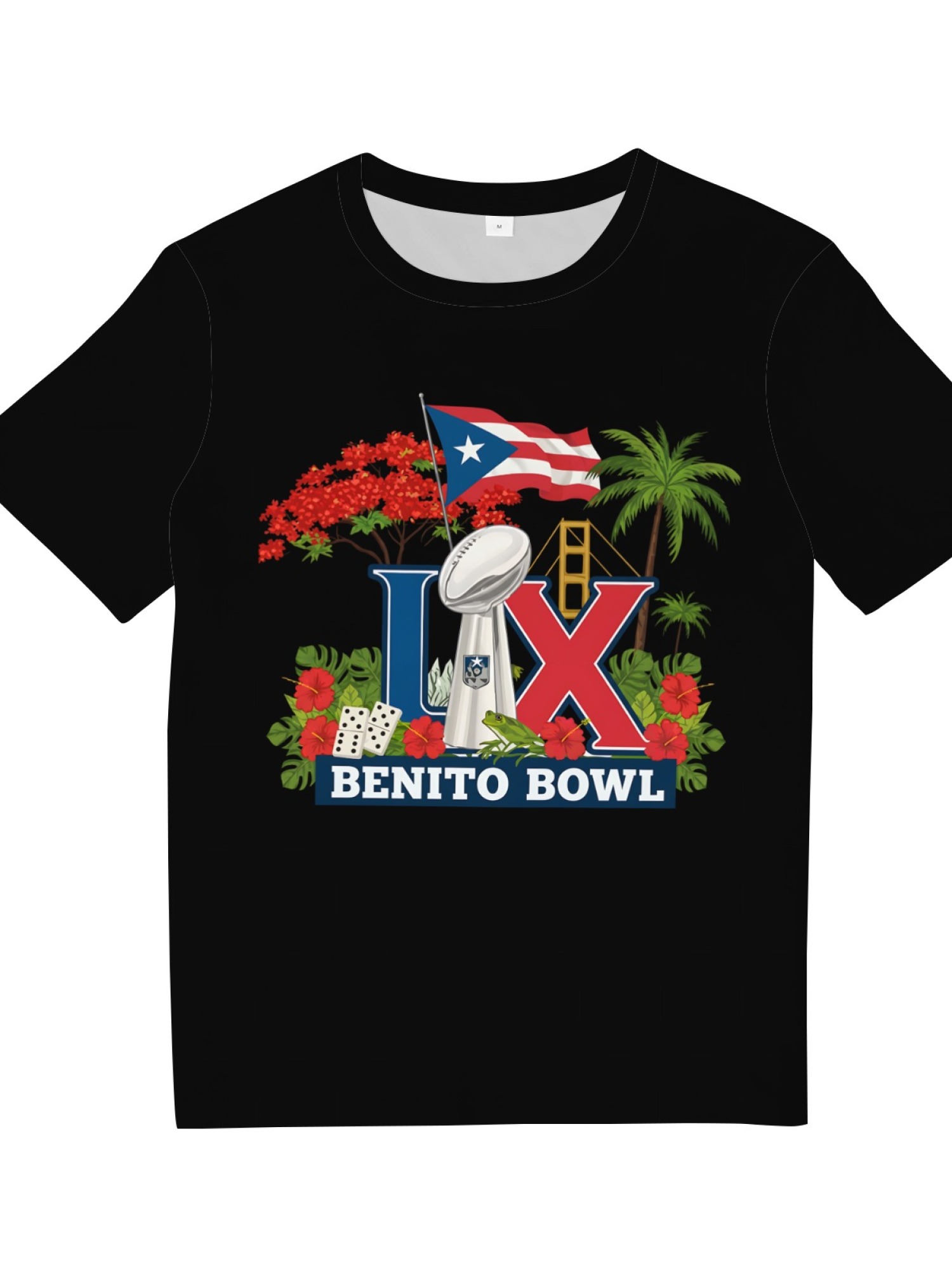 Benito Bowl LX Puerto Rico Graphic T-Shirt - Premium Cotton Football Fan Tee - Black