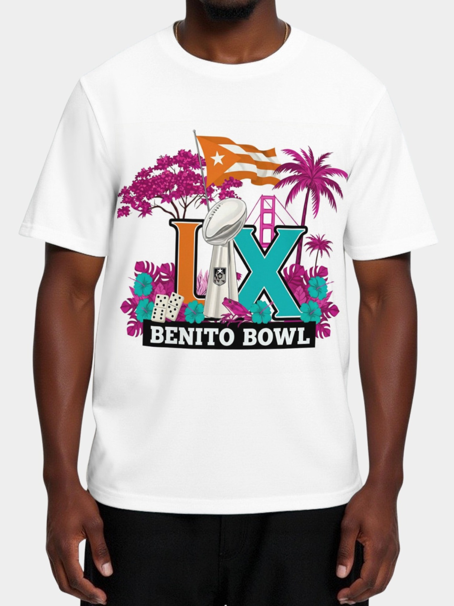 Benito Bowl LX Puerto Rico Graphic T-Shirt - Premium Cotton Football Fan Tee - Black
