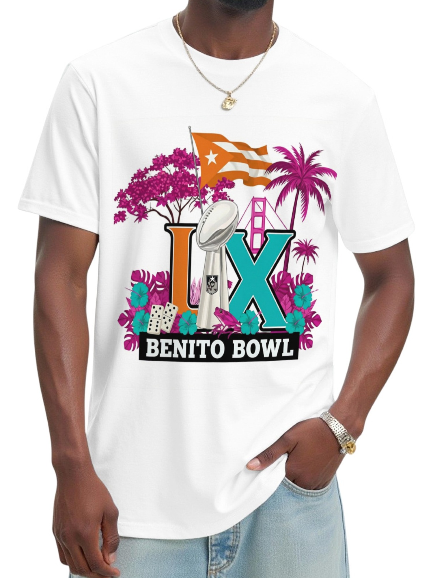 Benito Bowl LX Puerto Rico Graphic T-Shirt - Premium Cotton Football Fan Tee - Black