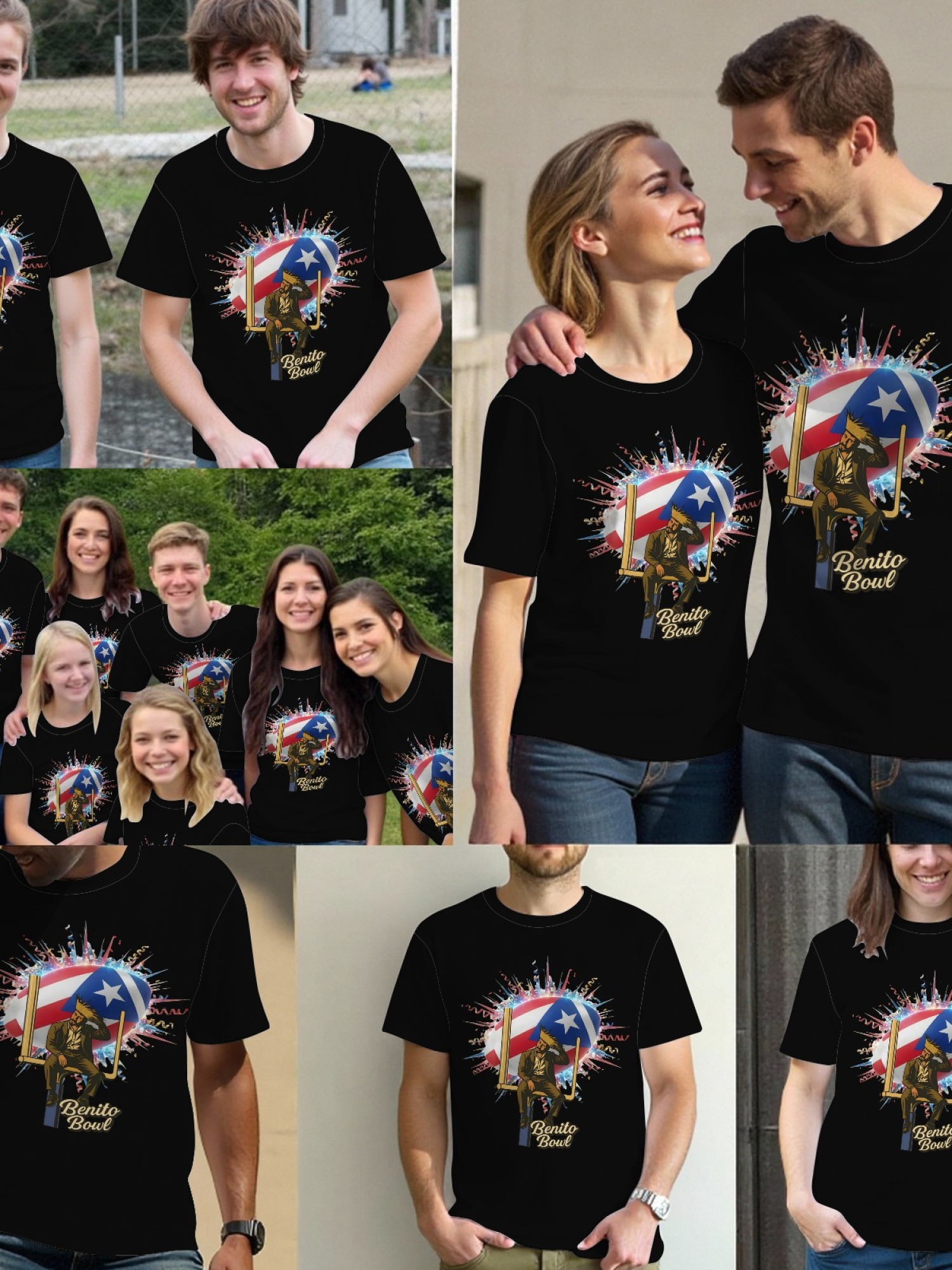 Benito Bowl Graphic T-Shirt - Puerto Rico Flag & Football Artist Print Tee