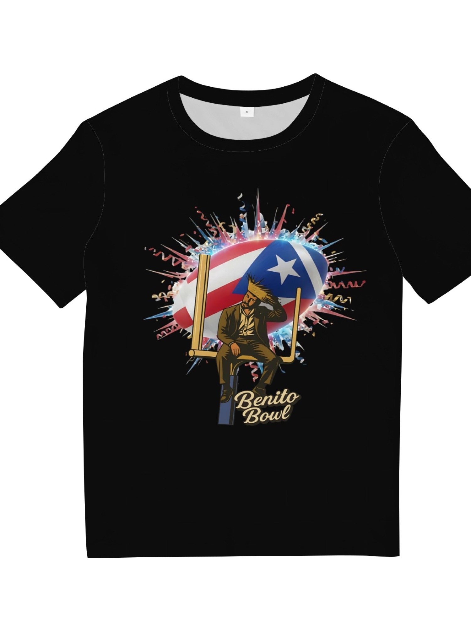 Benito Bowl Graphic T-Shirt - Puerto Rico Flag & Football Artist Print Tee